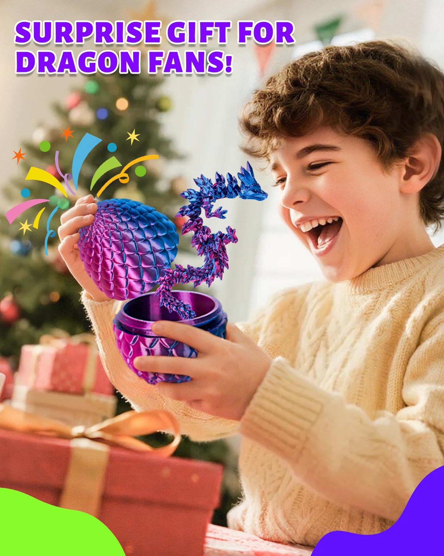 TBOLINE 12" 3D Printed Dragon Egg Toy – Articulated Crystal Dragon, Fidget & Dinosaur Egg for Kids Boys & Girls Ages 4-12