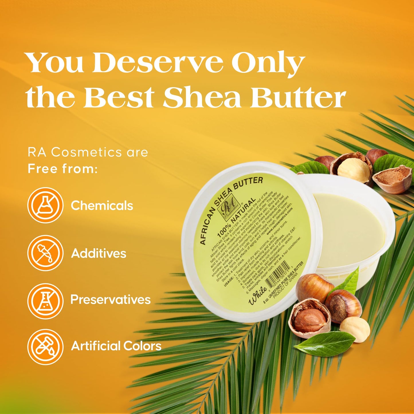 RA Cosmetics 100% Pure Shea Butter, Ivory 8oz – Natural Body Butter for Dry Skin, Wrinkles, Stretch Marks & Blemishes, Ultra-Rich Moisturizer