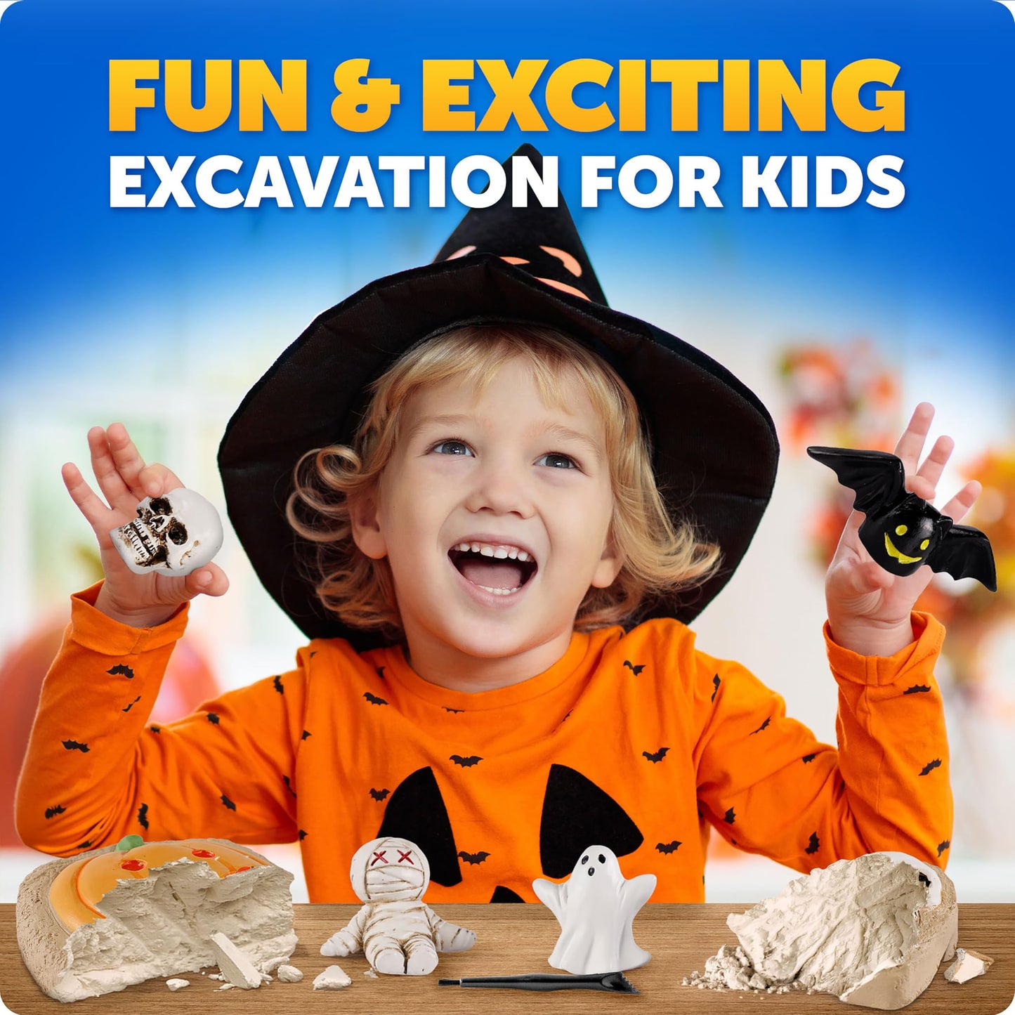 Blue Marble Halloween Dig Kit – Excavation Set with Skull, Pumpkin & Spooky Figures for Kids, Hands-On Activity & Boo Basket Fun