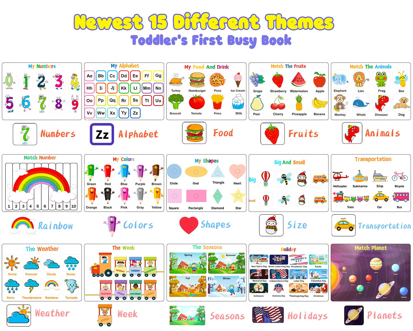 Huijing Montessori Busy Book for Toddlers - Preschool Learning Binder with Tracing, Coloring & Educational Activities for Early Development