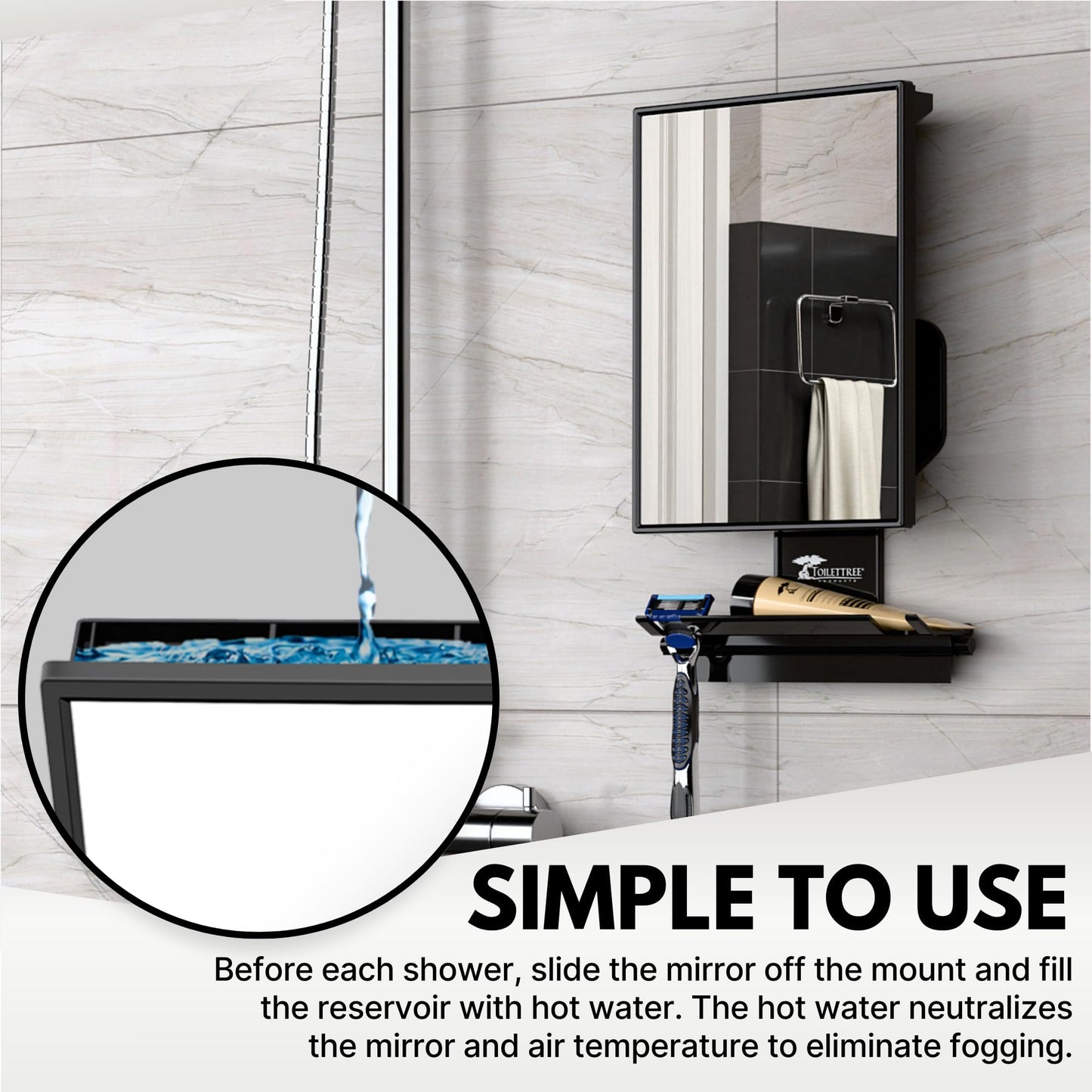 ToiletTree Fogless Shower Mirror – Adjustable Anti-Fog Shaving Mirror with Squeegee, Rust-Proof & Shatter-Resistant, Tall
