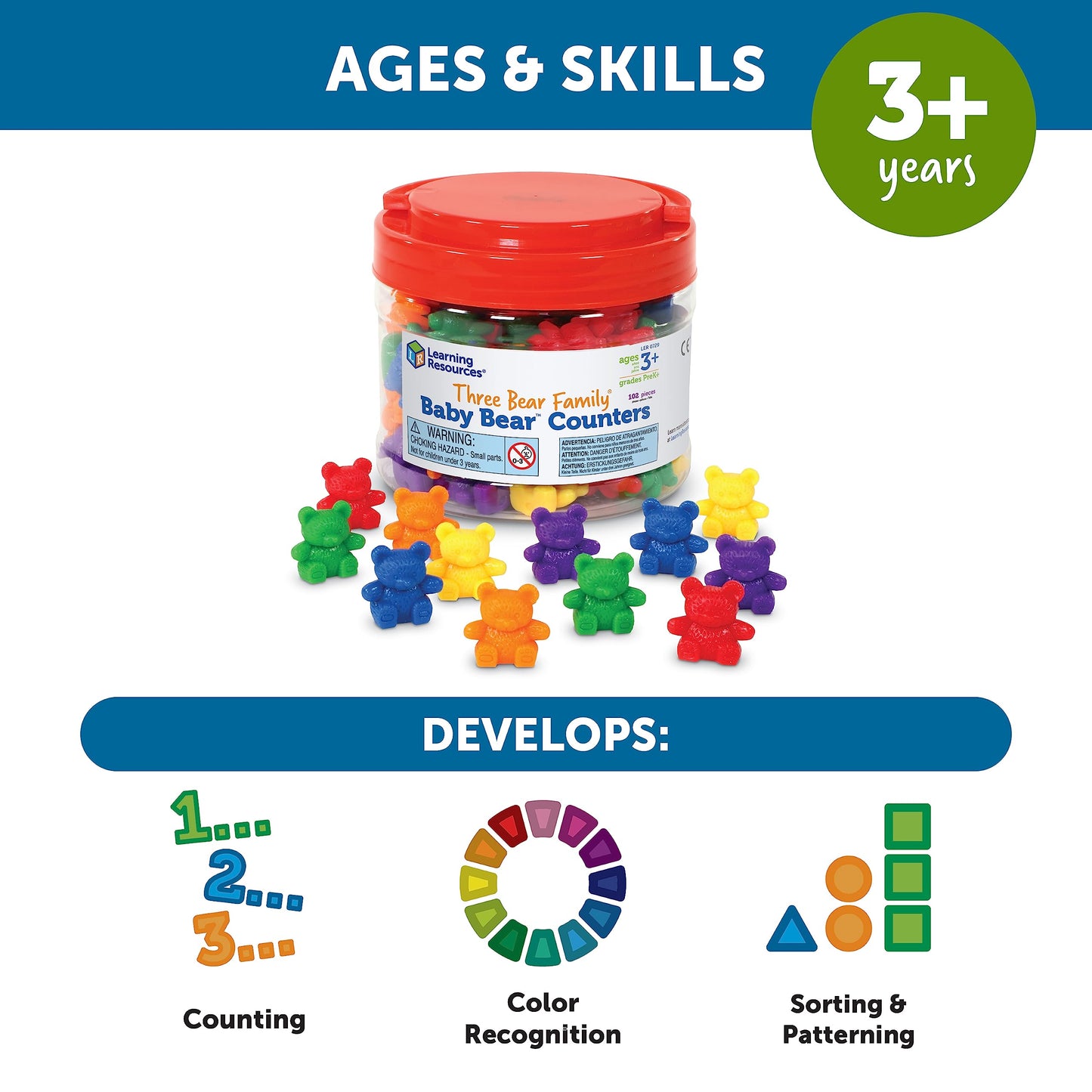 Learning Resources Baby Bear Counters - 102 Pc Counting Set for Kids Ages 3+ | Toddler Math Manipulatives & Sorting Toys for Preschool Learning