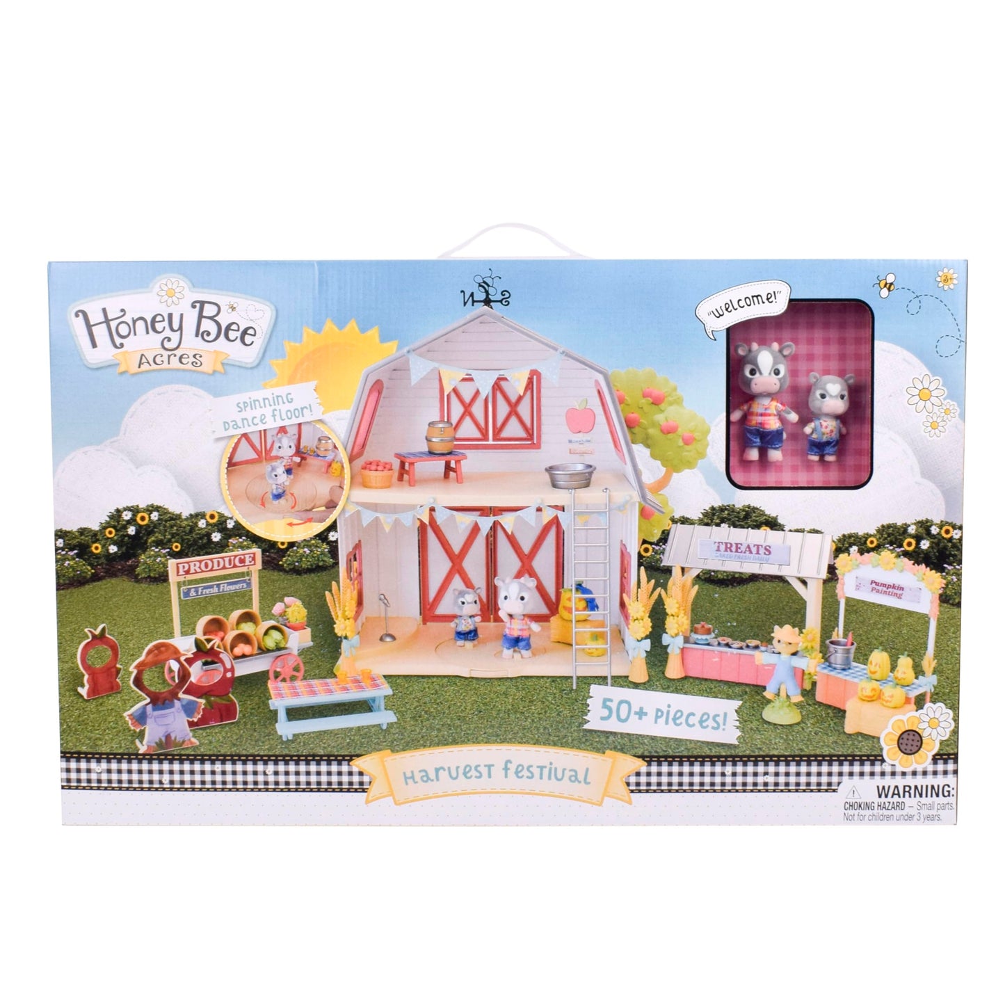 Honey Bee Acres Harvest Festival 62 Piece Miniature Dollhouse Playset with Flocked Animal Figures & Accessories, Imaginative Farm Play