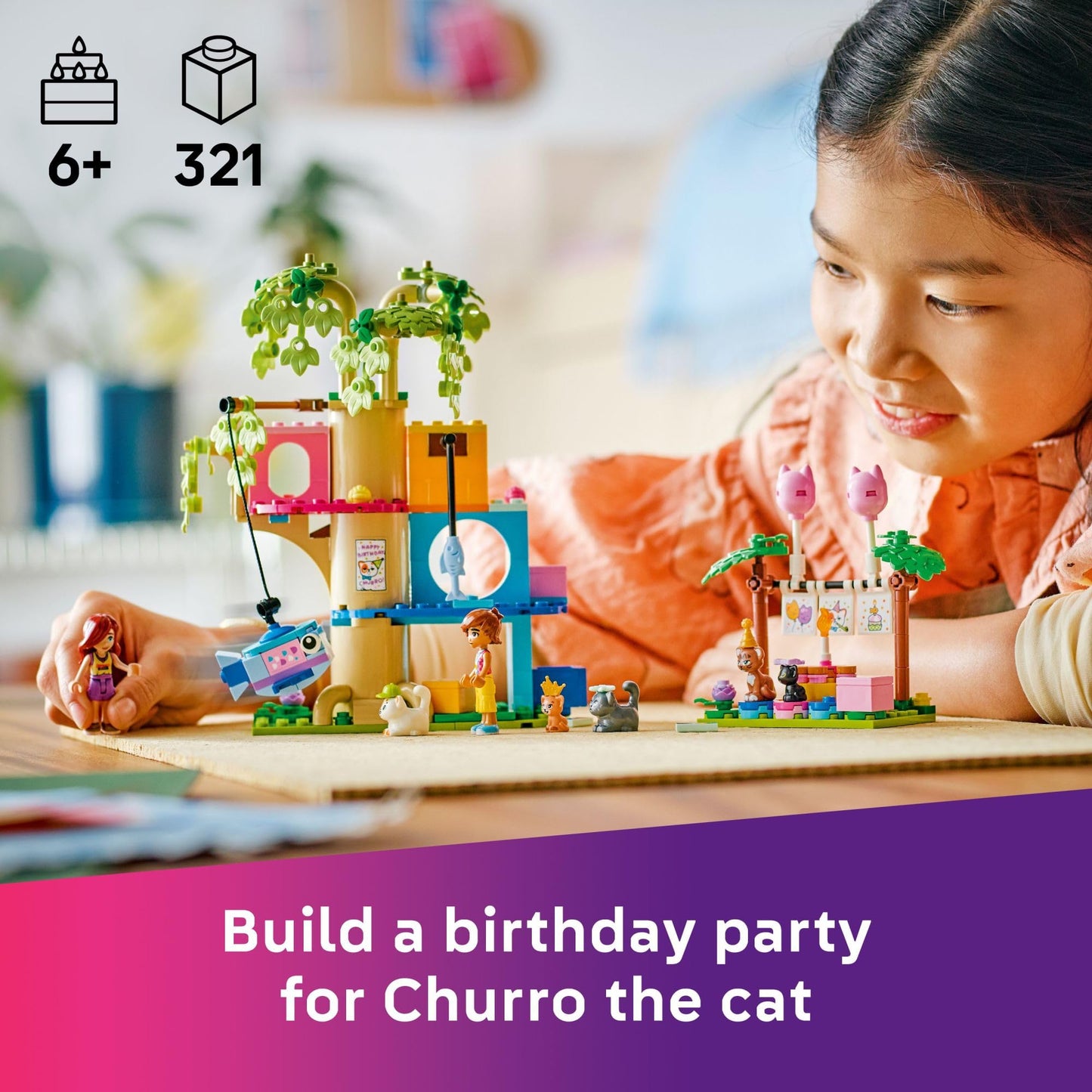 LEGO Friends Cat Birthday Party & Tree House Set - Building Blocks with Cat Toys & 2 Minidolls, Creative Storytelling Toy for Kids 9+