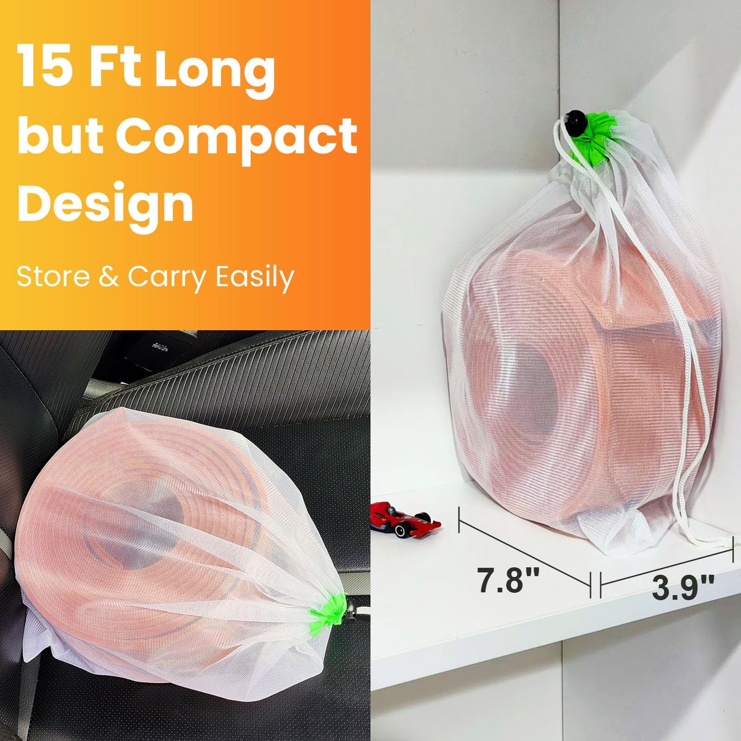 15 Ft Flexible Kids Race Track with 3 Cars & Storage Bag – Safe, Durable, Easy to Clean, Fun Birthday Gift for Ages 4-9 (Orange)