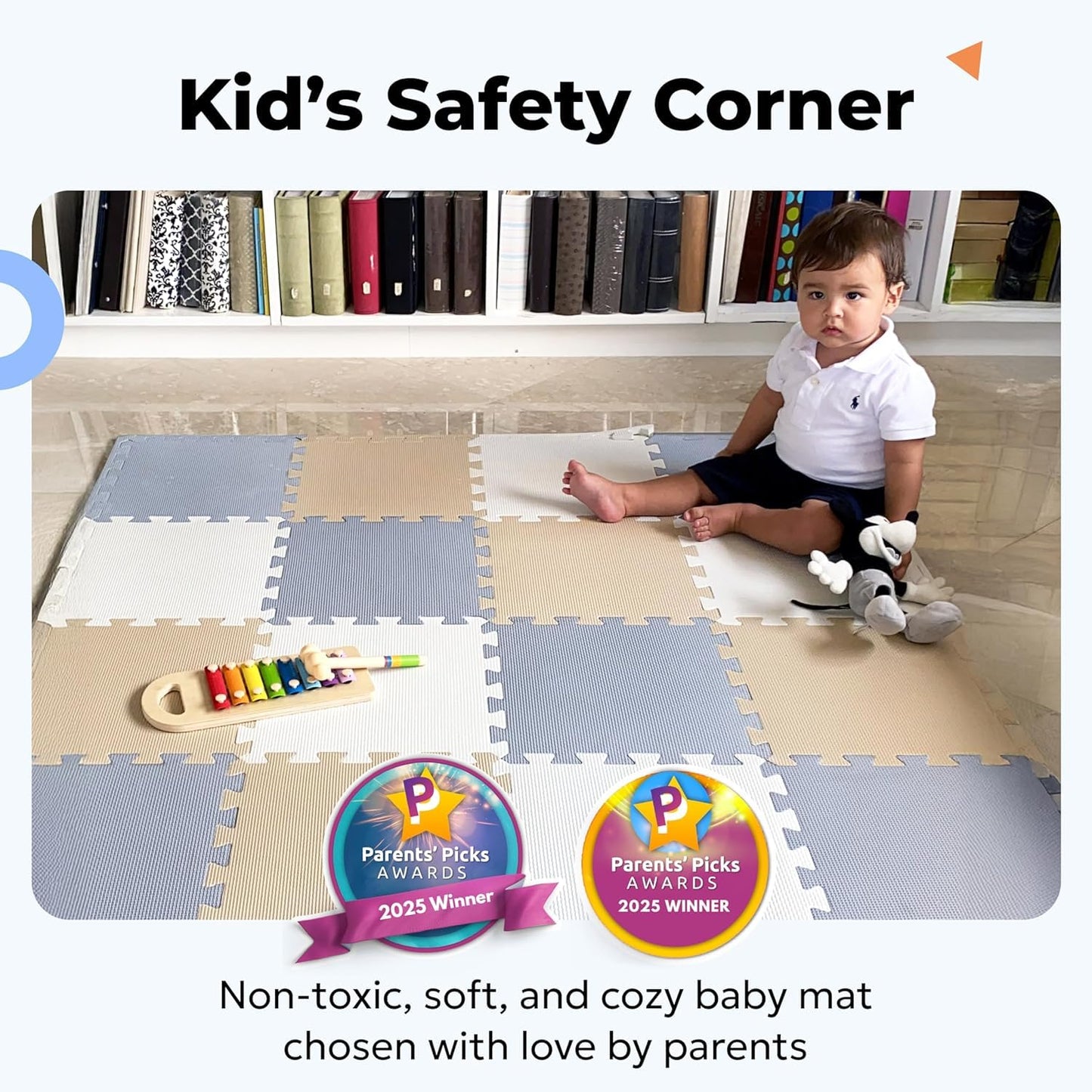 MioTetto Foam Floor Tiles for Kids – Non-Toxic Soft Play Mat for Babies 6-12 Months, Interlocking Tiles Fit 50x50 Playpen, Safe for Crawling