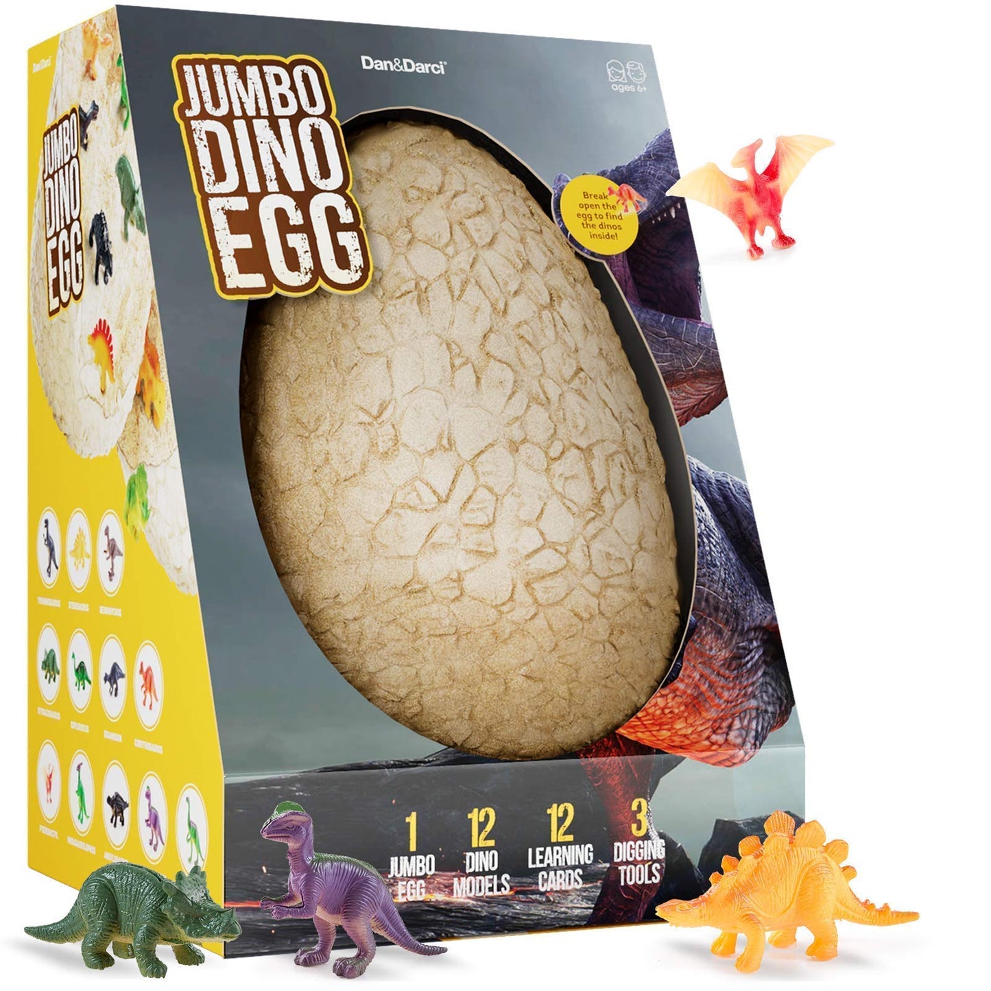 Dan&Darci Jumbo Dino Easter Egg – 12 Surprise Dinosaur Figures in One Giant Egg | STEM, Science & Craft Gift for Kids Boys & Girls