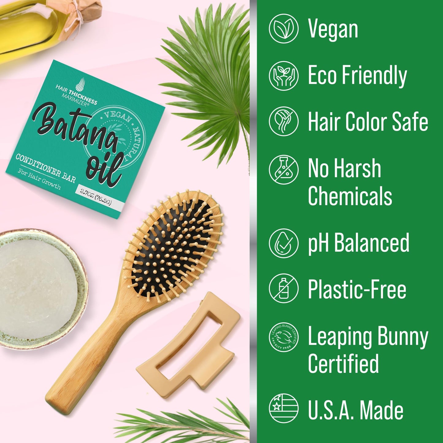 Batana Oil Hair Growth Conditioner Bar – Vegan, Eco-Friendly, Color Safe & pH Balanced – Strengthening Solid Bar for Dry Hair, Zero Plastic, USA Made