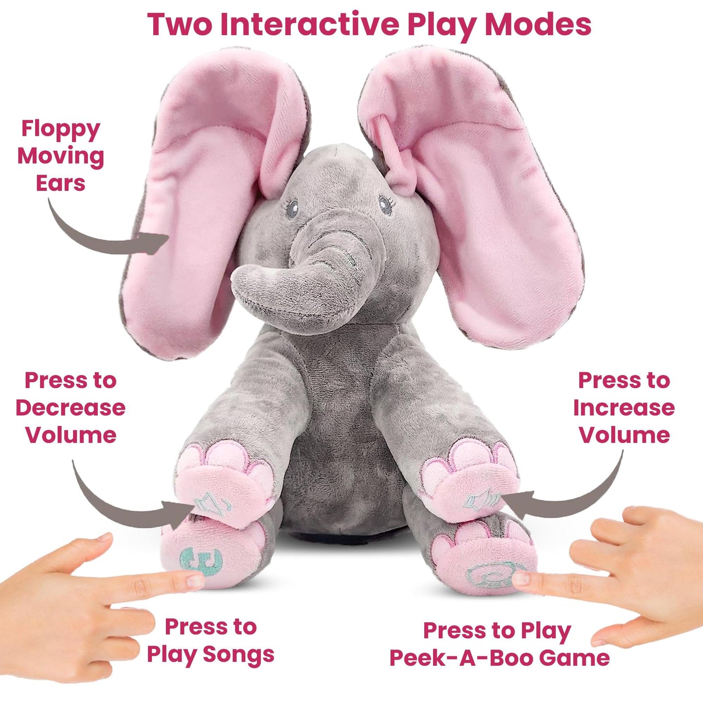 Dimple Kaia Peek A Boo Elephant Toy – Interactive Singing Plush with Flappy Ears, Musical Stuffed Animal for Babies & Toddlers
