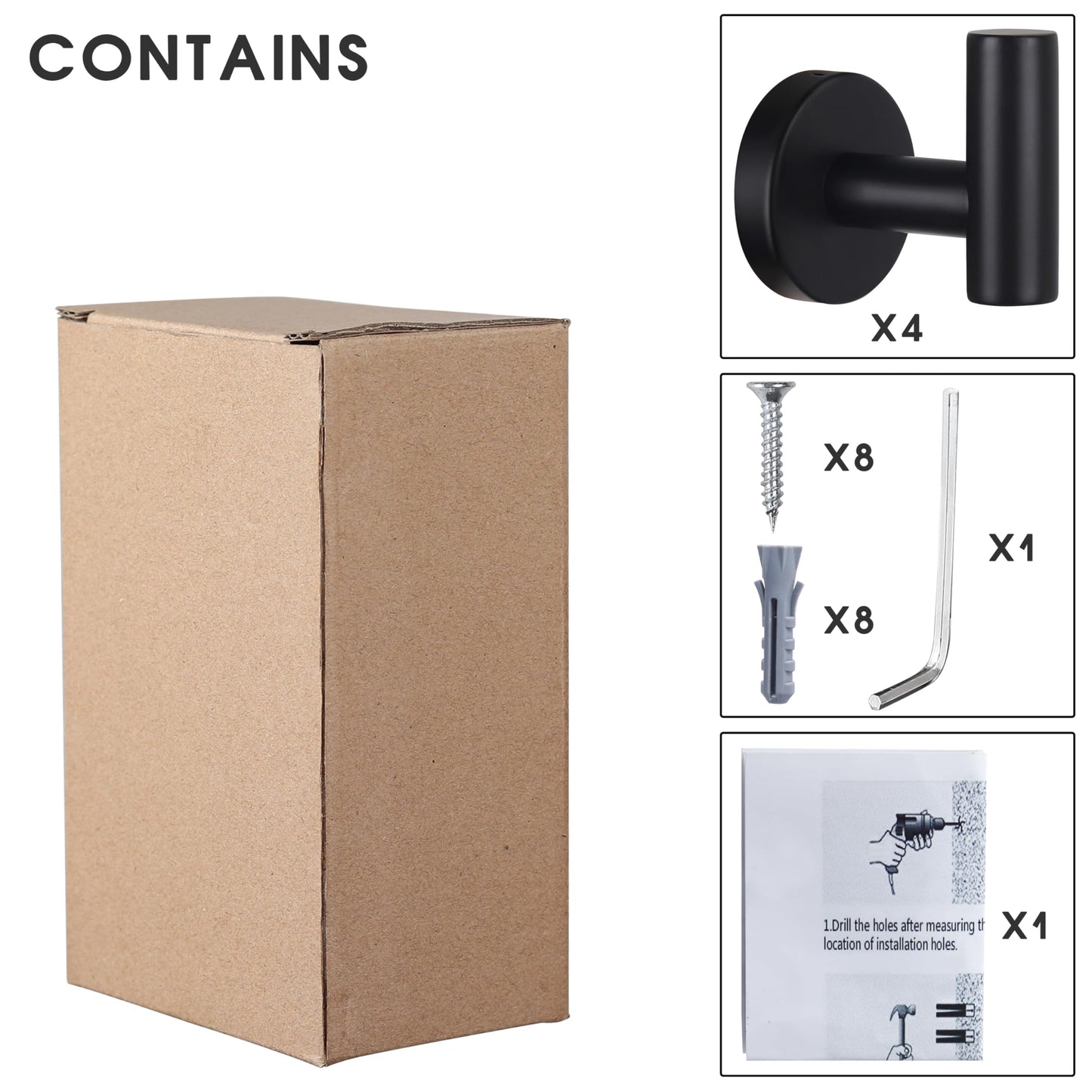 Towel Hooks 4-Pack – Heavy Duty Matte Black Wall Hooks for Bathroom, Door, Closet, Robe, Towels, Kitchen, Pool & Hotel Use