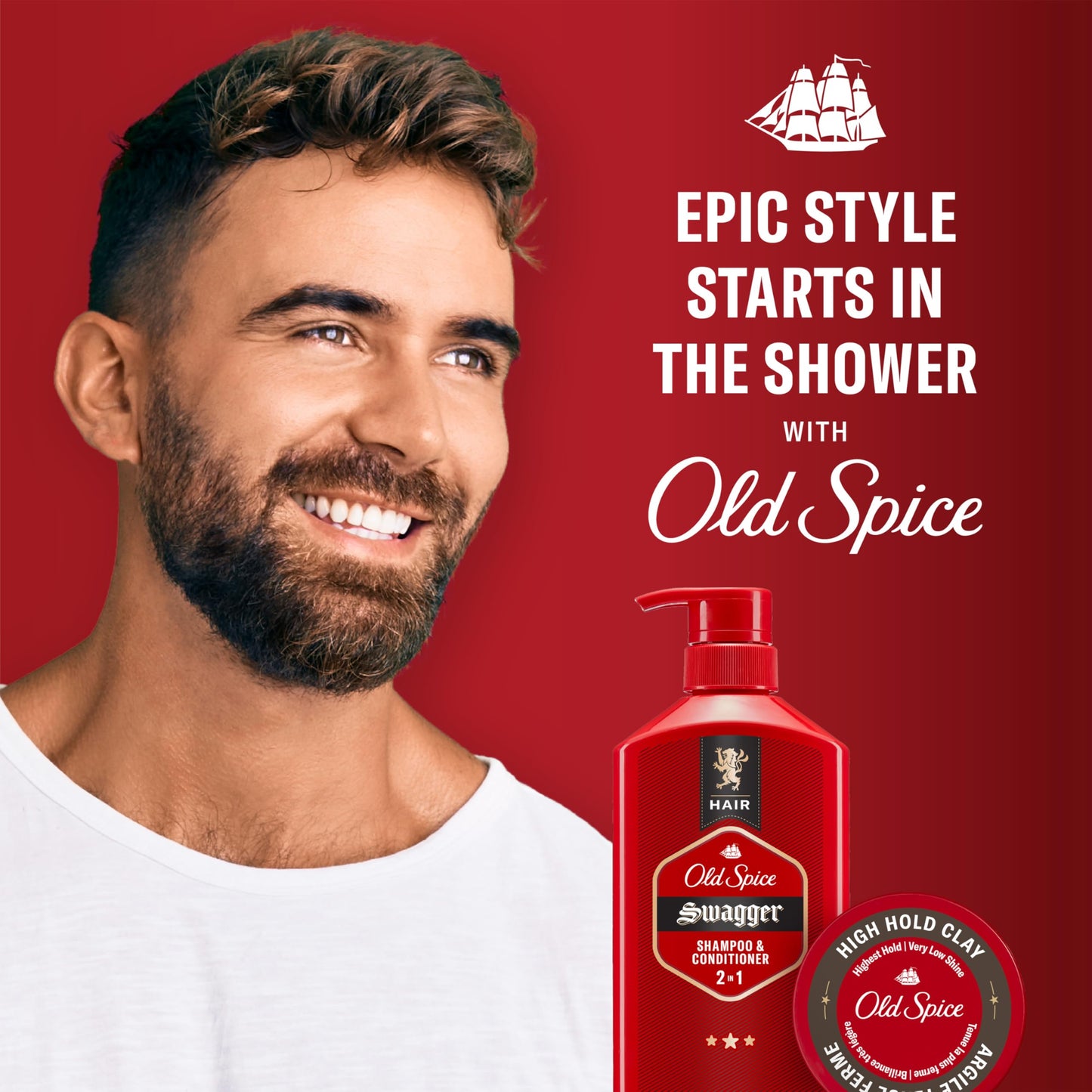 Old Spice High Hold Hair Styling Clay for Men, High Hold, Very Low Shine, 2.22 Oz