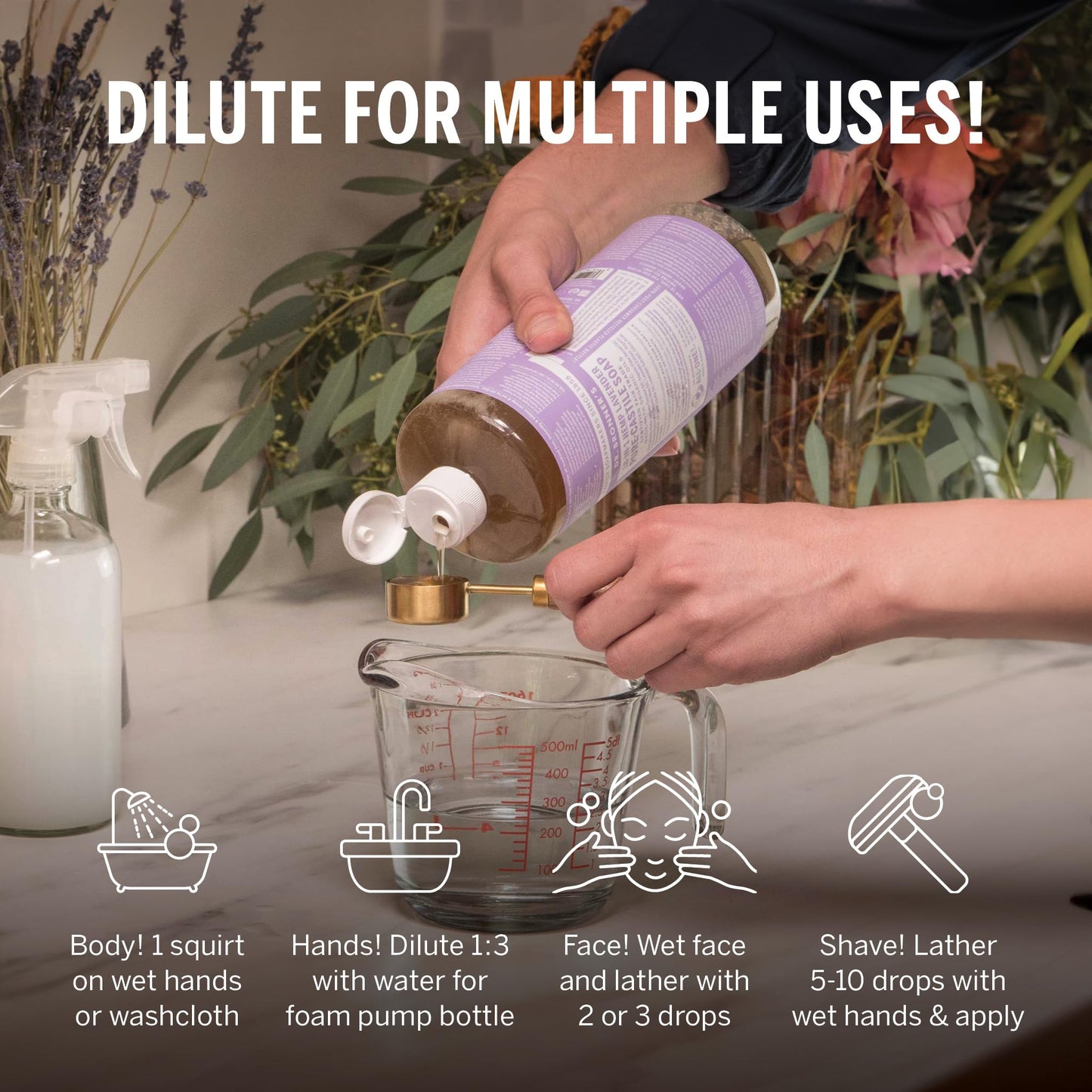 Dr. Bronner’s Pure-Castile Liquid Soap, Lavender 32oz – All-Natural, Regenerative Organic Oils, 18-in-1 Face, Body, Hand & Hair Wash