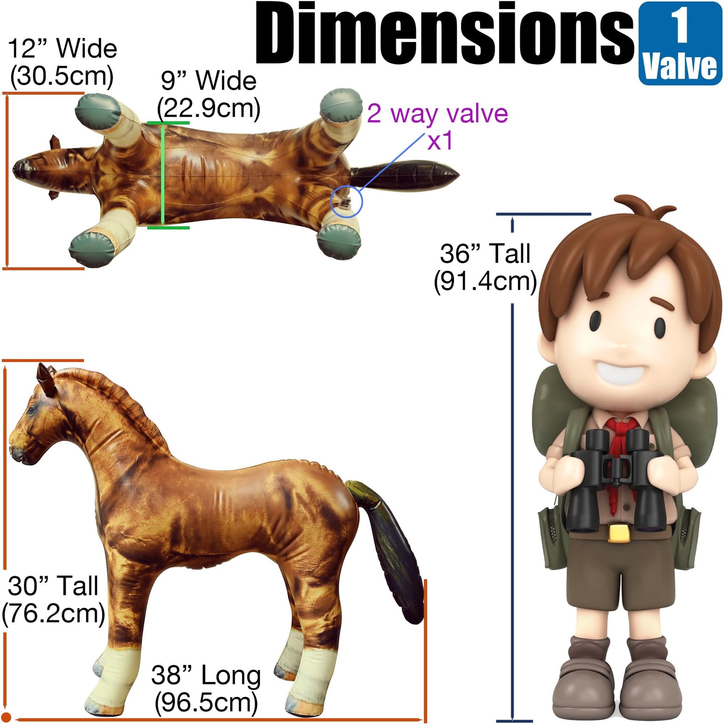 Jet Creations 38" Inflatable Golden Brown Horse Toy for Kids 3+ – Halloween, Birthday, Fall & Western Party, Yard Decor, Photo Prop