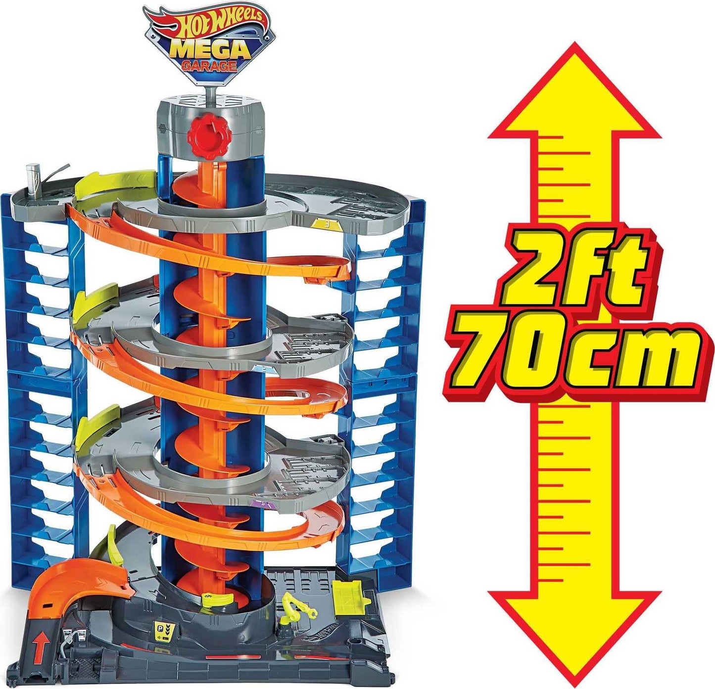 Hot Wheels City Mega Garage Playset with Corkscrew Elevator, 60+ Car Storage & 1 Vehicle, Kids 4+ Gift, HFH03