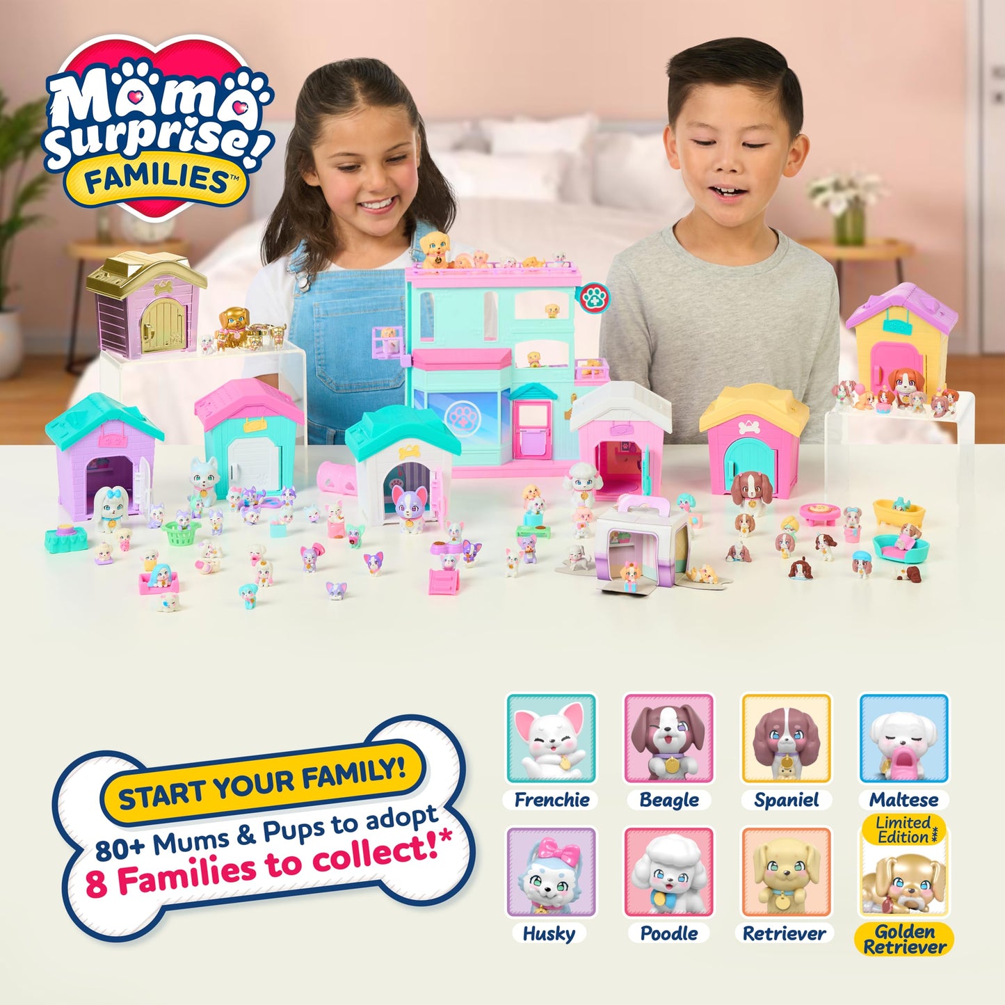 Little Live Pets Dog House Playset, Mama Surprise Families Puppy Party Pack, 15 Mini Collectible Puppies, Fold-Out Dog Playset Toy Gift for Kids 5+