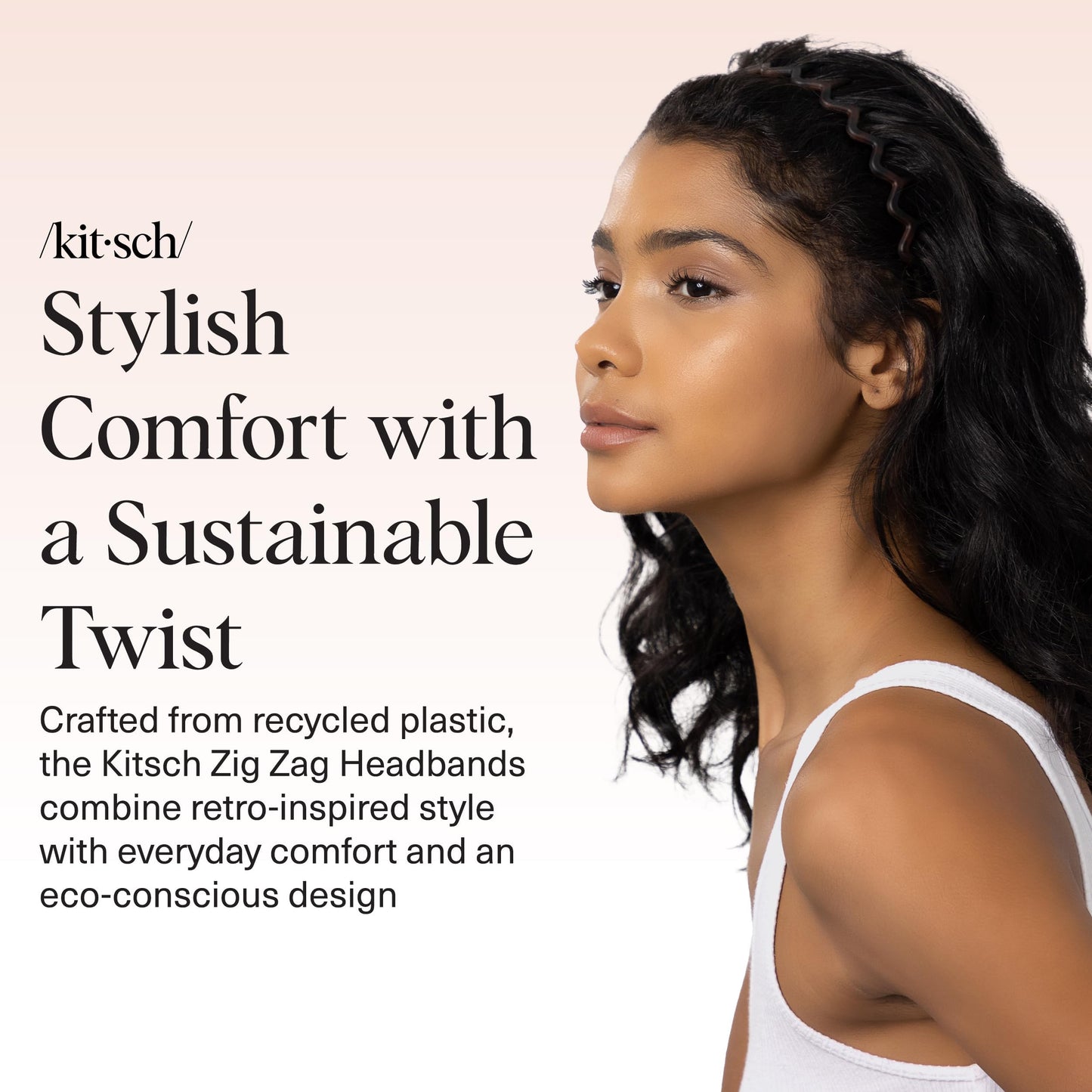 Kitsch Zig Zag Headbands for Women – Non-Slip Comb Headbands for Slicked Back Styles, Comfortable & Stylish, Tortoise & Black, 2 Pack