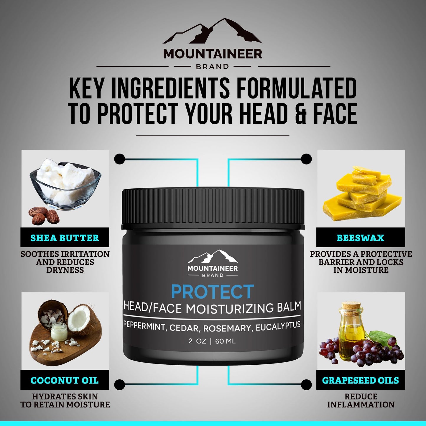 Mountaineer Brand Natural Moisturizer & Aftershave Balm for Men – Bald Head & Face Care, Non-Greasy, Refreshing Scent, 2oz, Made in USA