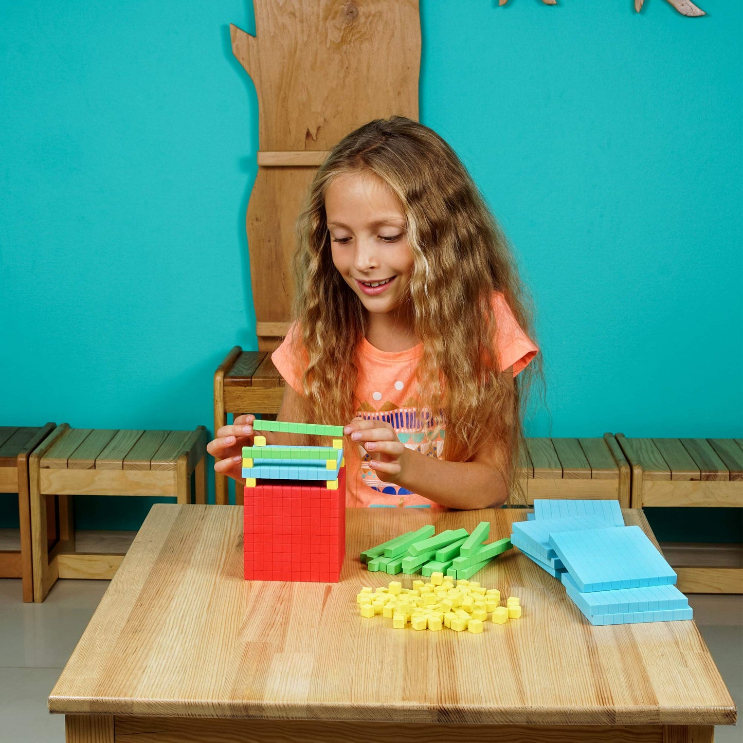 Simply Magic 131-Piece Foam Base Ten Blocks for Math - Place Value Manipulatives, Counting Cubes & Number Blocks for K-3