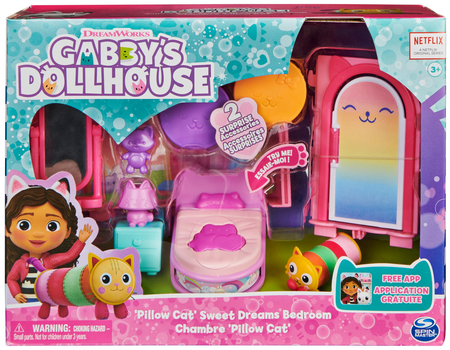 Gabby’s Dollhouse, Sweet Dreams Bedroom with Pillow Cat Figure and 3 Accessories, 3 Furniture and 2 Deliveries, Kids Toys for Ages 3 and up