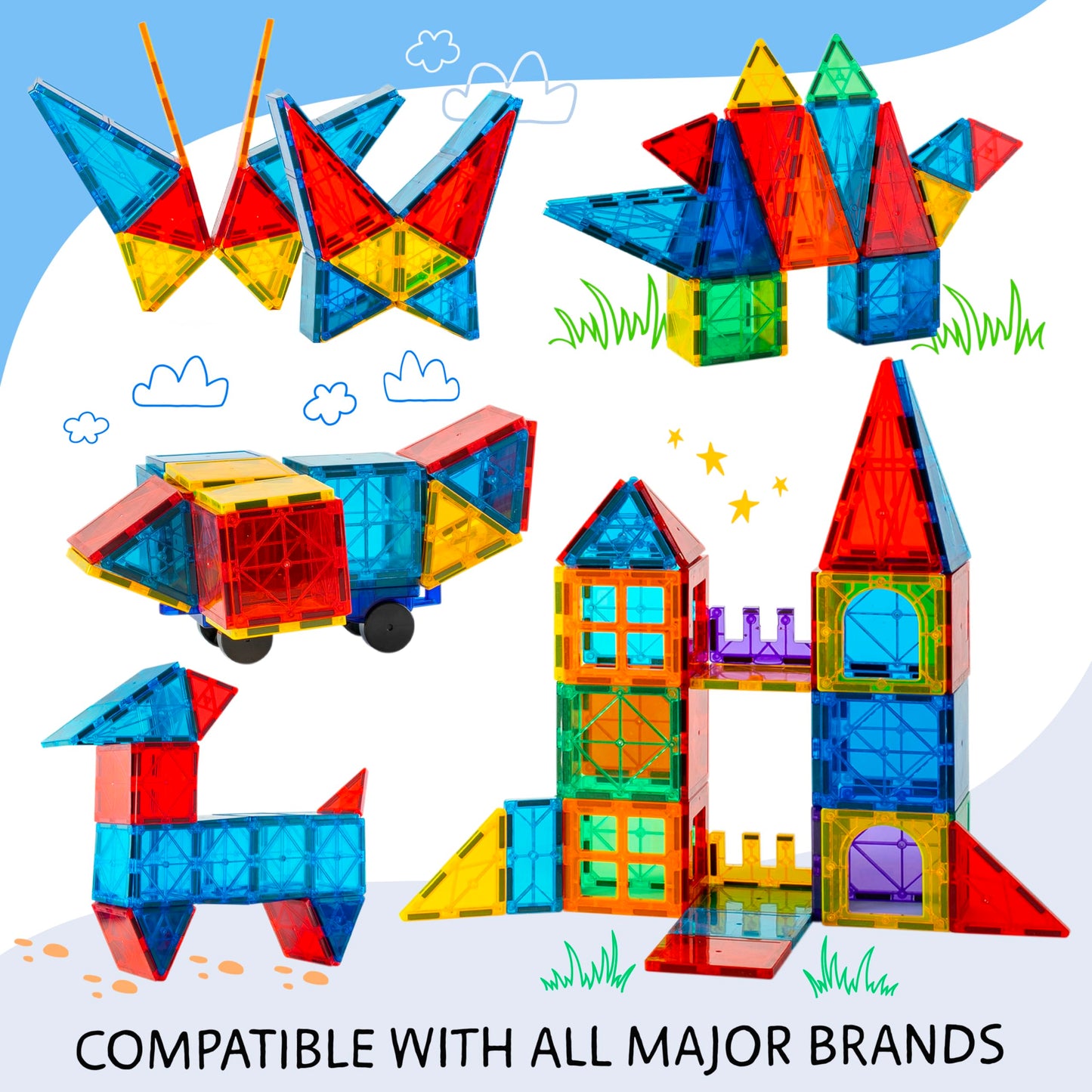 SUNNY AUNTIE 125+ Magnetic Tiles with Bonus Zippered Case, STEM Building Set for Kids Ages 3-8, Fun Gift for Boys & Girls