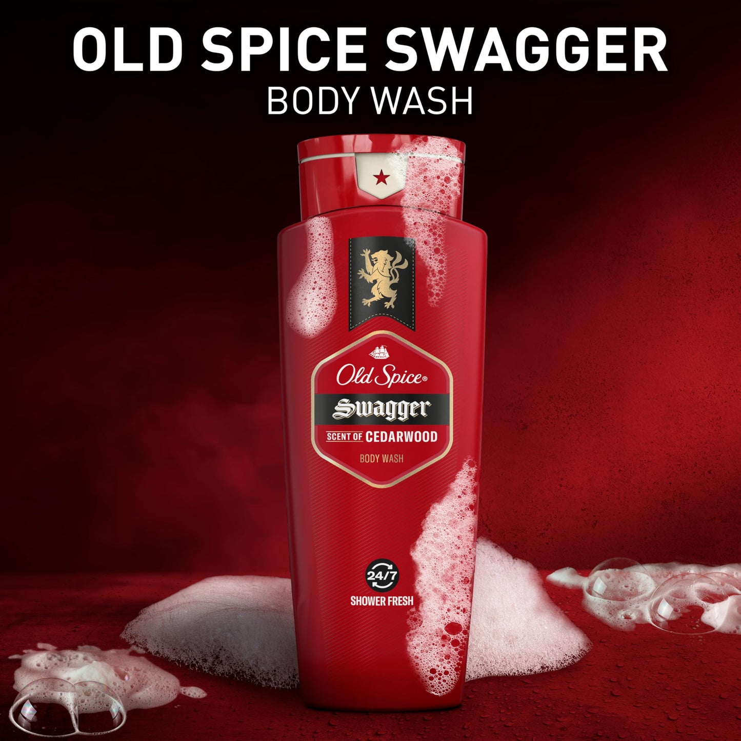 Old Spice Red Collection Swagger Body Wash for Men – 3X Defense, Long-Lasting Fresh Scent with Cedarwood, 24 oz, Pack of 2