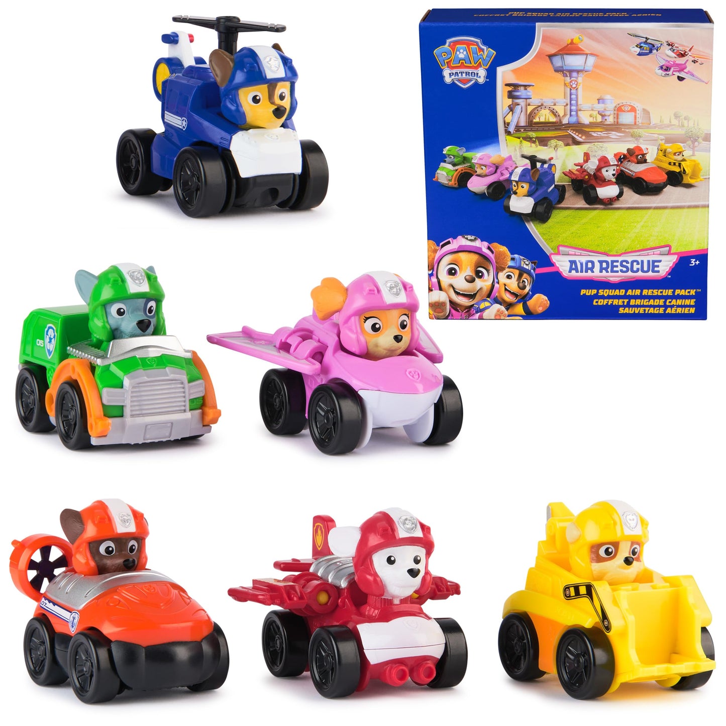 PAW Patrol: Air Rescue, 6-Piece Pup Squad Racers, Toy Cars Gift Set with Chase, Marshall, Skye, Rubble, Rocky & Zuma, Kids Toys for Boys & Girls 3+