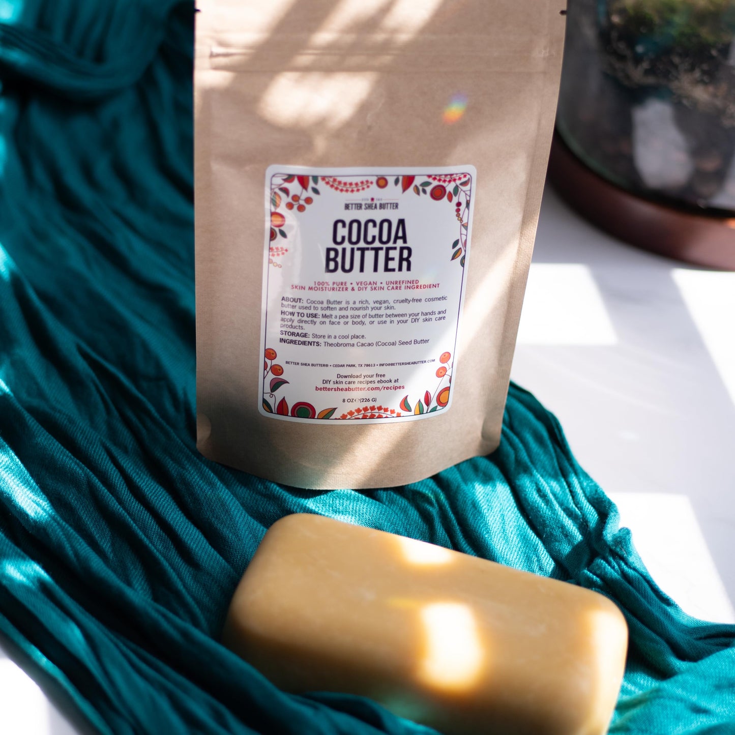 Better Shea Butter Cocoa Butter - 8 oz Block, Deeply Moisturizes Skin, Diminishes Scars, Stretch Marks, Soothes Dry Skin