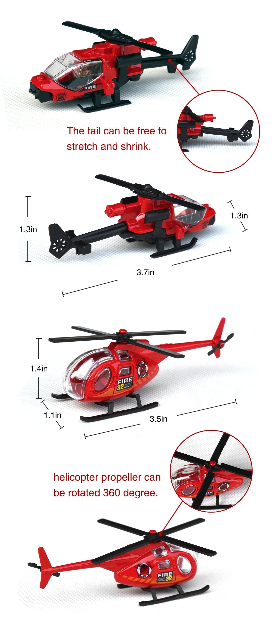 Tianmei 6-in-1 Fire Rescue Vehicle Set, 1:87 Alloy Diecast Cars & Helicopter, Fire Truck, Ambulance Toy Collection for Kids (6 Pieces)