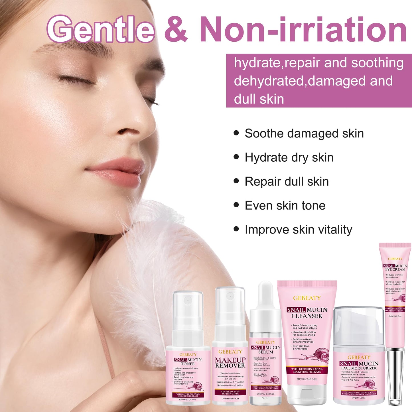 Korean Snail Mucin Skincare Set – 6 Pcs Anti-Aging, Hydrating & Repairing Glass Skin Kit for Dull, Dry Skin – Gift Set for Women & Teens