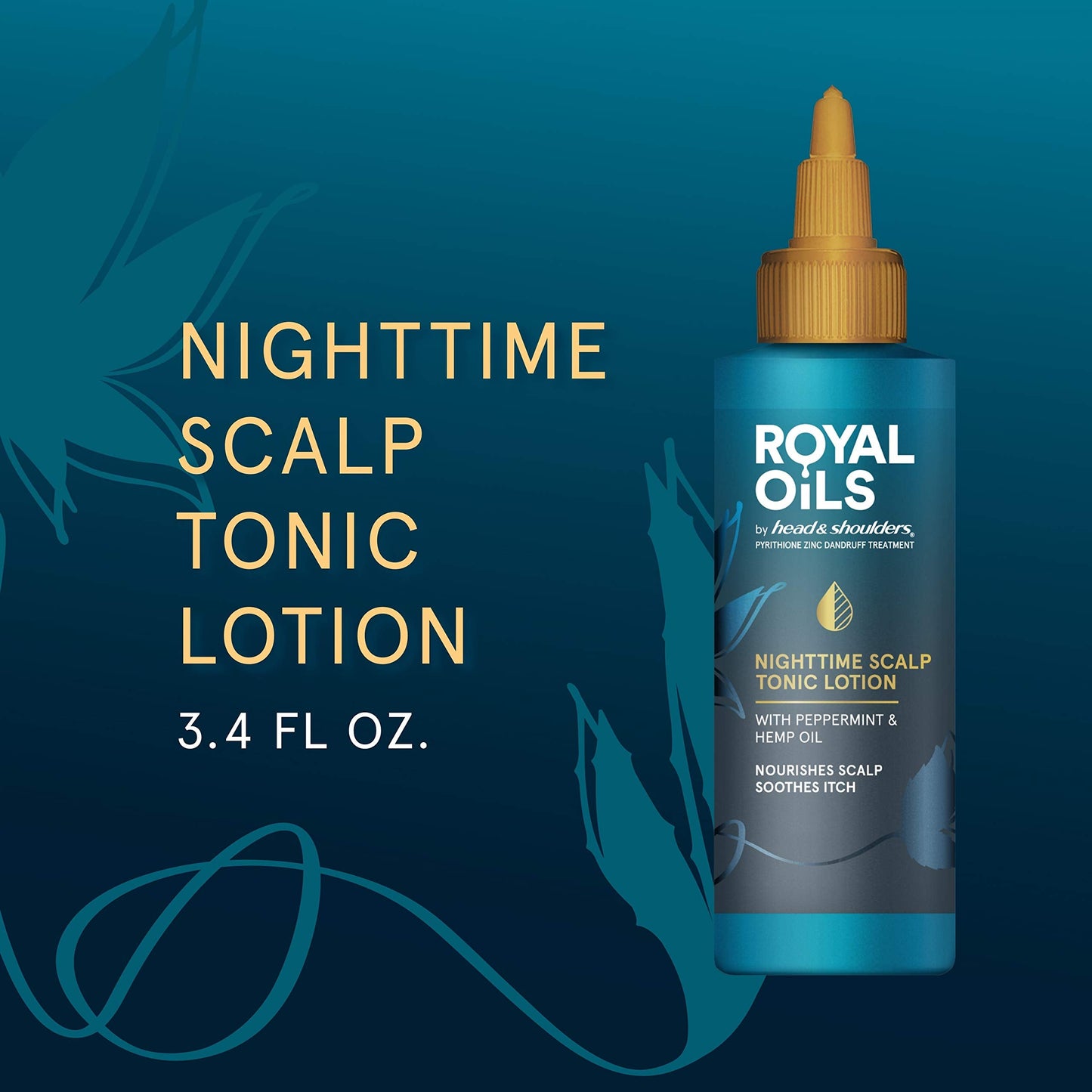 Head & Shoulders Royal Oils Curly Hair Product Nighttime Scalp Tonic Lotion with Peppermint and Hemp Oil, Sulfate Free, 3.4 Fl Oz