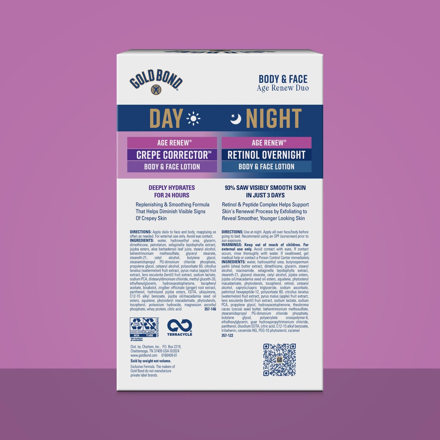 Gold Bond Age Renew Day & Night Duo Lotion Set – Crepe Corrector & Retinol Overnight Lotion for Firm, Smooth Skin, 8.6 oz