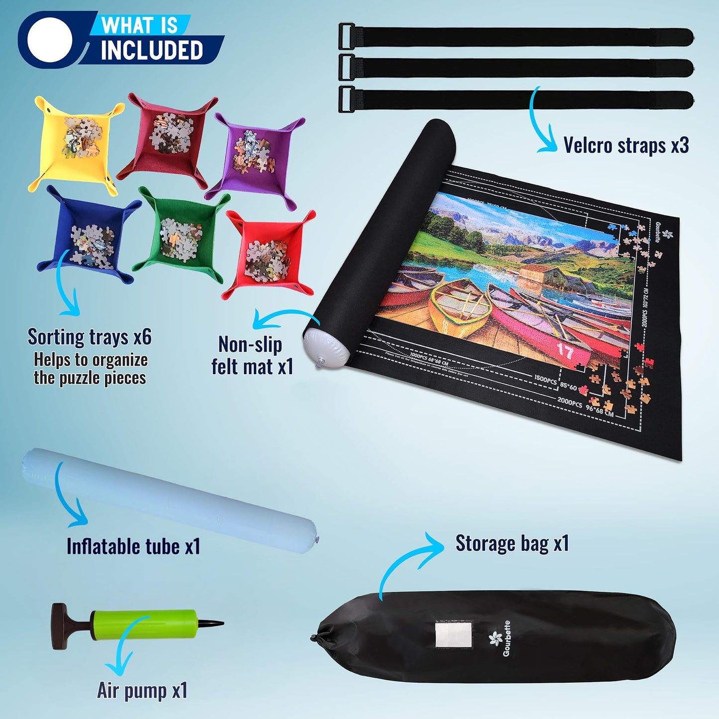 Gourbette Black Jigsaw Puzzle Mat – Roll-Up Puzzle Board for 2000, 1500, 1000 & 500 Pieces, Portable Puzzle Saver for Adults & Kids