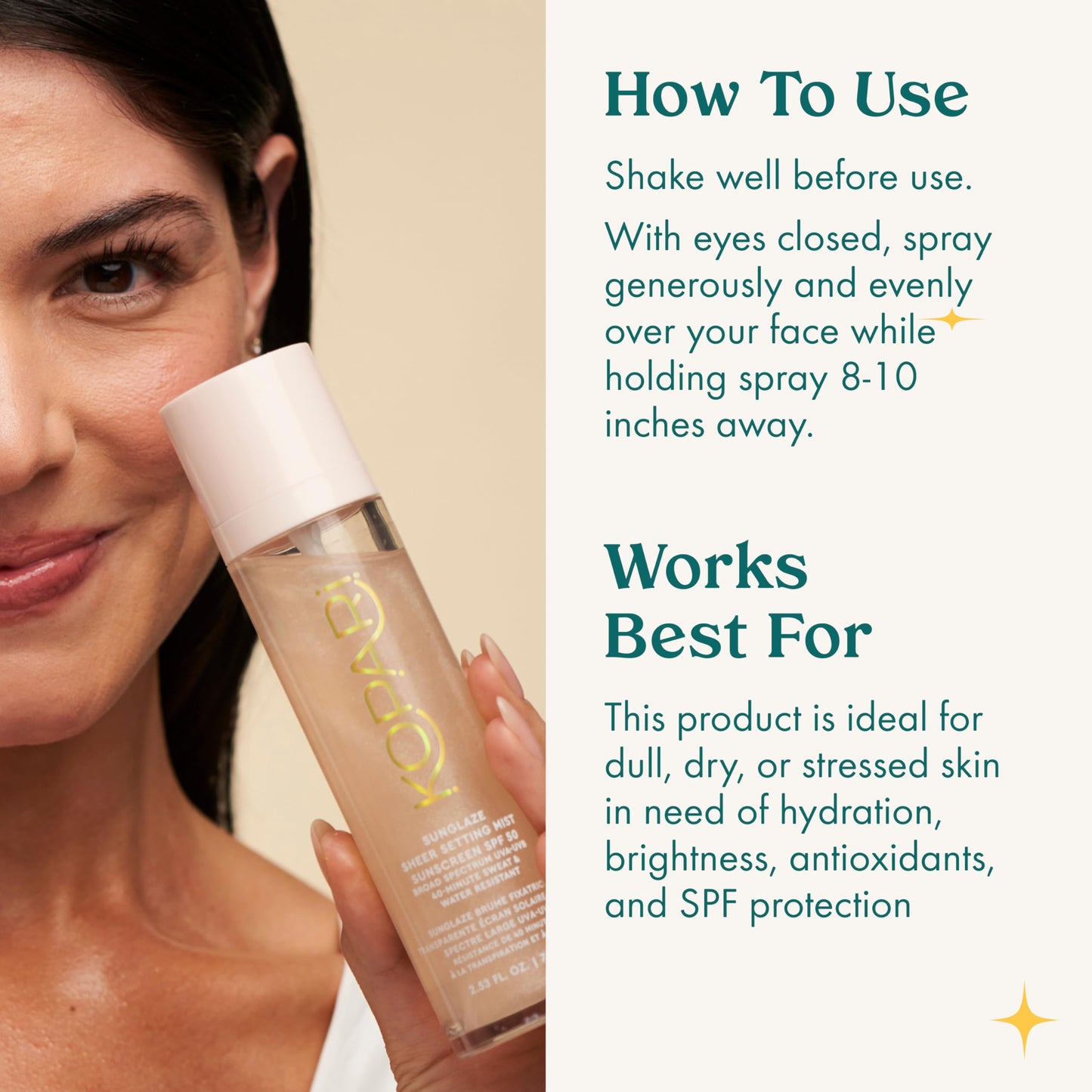 Kopari Sunglaze Sheer Setting Mist SPF 50 – Weightless, Fast-Drying Makeup Setting Spray with Hyaluronic Acid for Hydrated, Dewy Skin, 2.53 fl oz