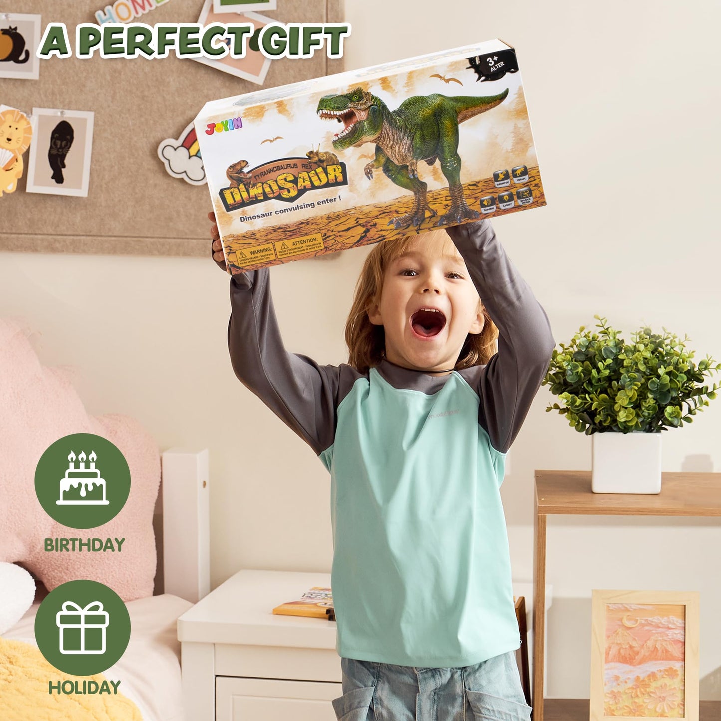 JOYIN Remote Control T-Rex Dinosaur Toy for Kids 3+ – Roaring, Walking, Dancing, Light-Up Electronic Robot, Birthday Gift