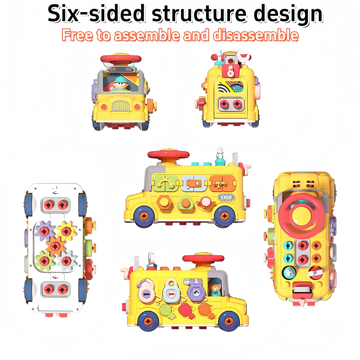 School Bus Take-Apart Toy with Electric Drill – STEM Learning, Sensory Educational Play for Boys Ages 3-7, Fun Disassembly Gift