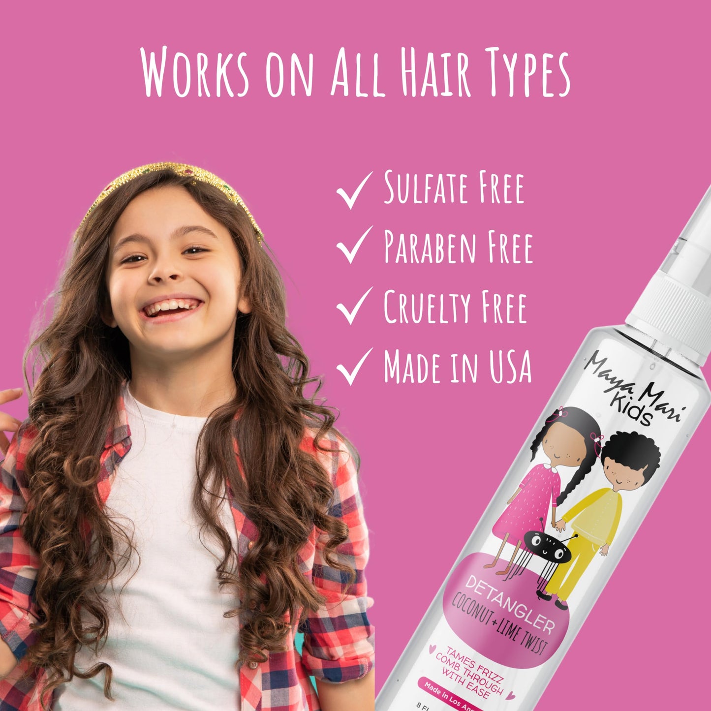 Maya Mari Kids Hair Detangler Spray 8 oz – Gentle Tangle Remover with Argan, Coconut & Lime Oils – For Toddlers, Babies & Curly Hair