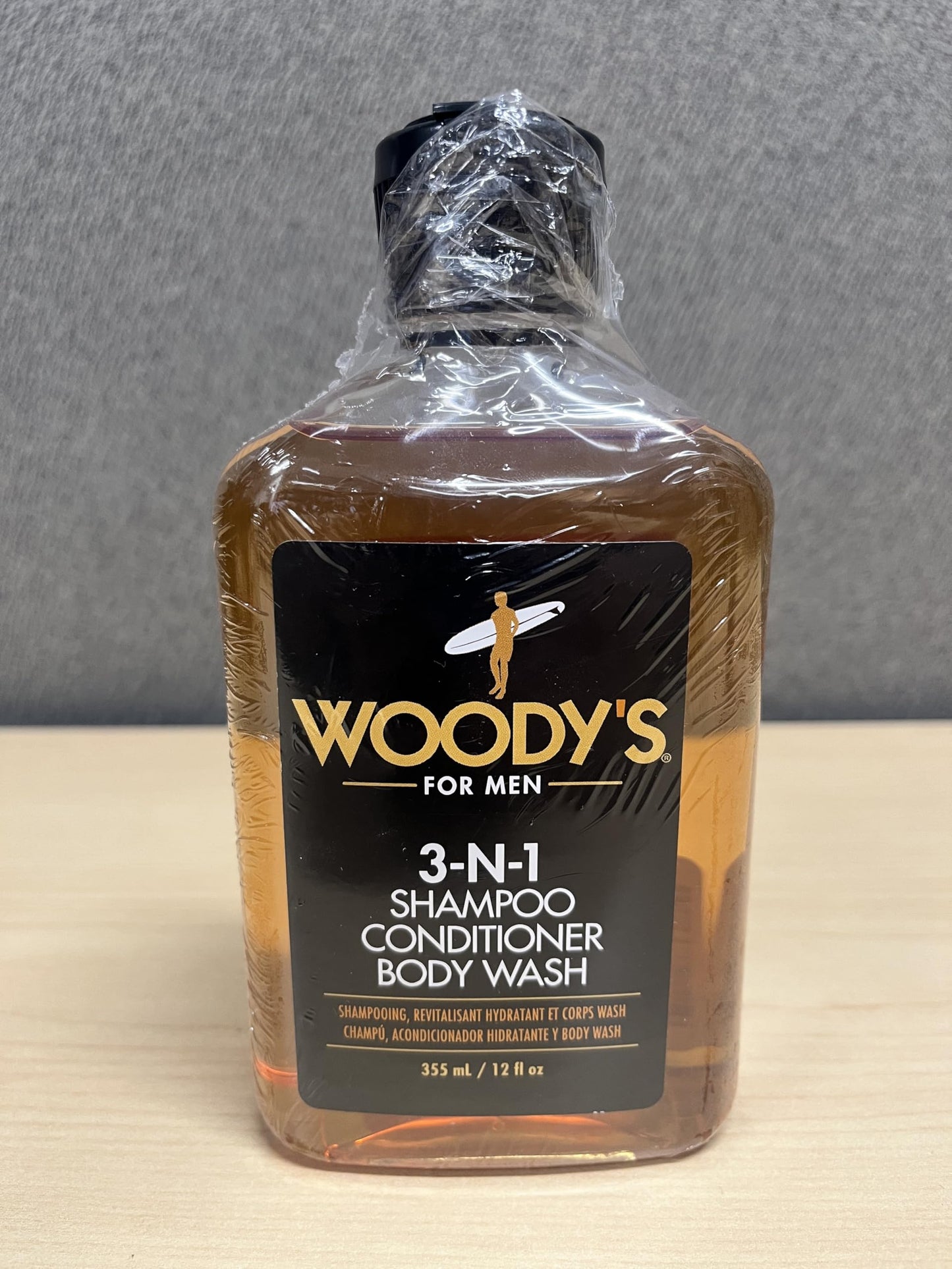 Woody's 3-in-1 Shampoo, Conditioner & Body Wash for Men, Travel-Size, All-in-One Hair & Body Cleanser for Daily Use, 12 fl oz