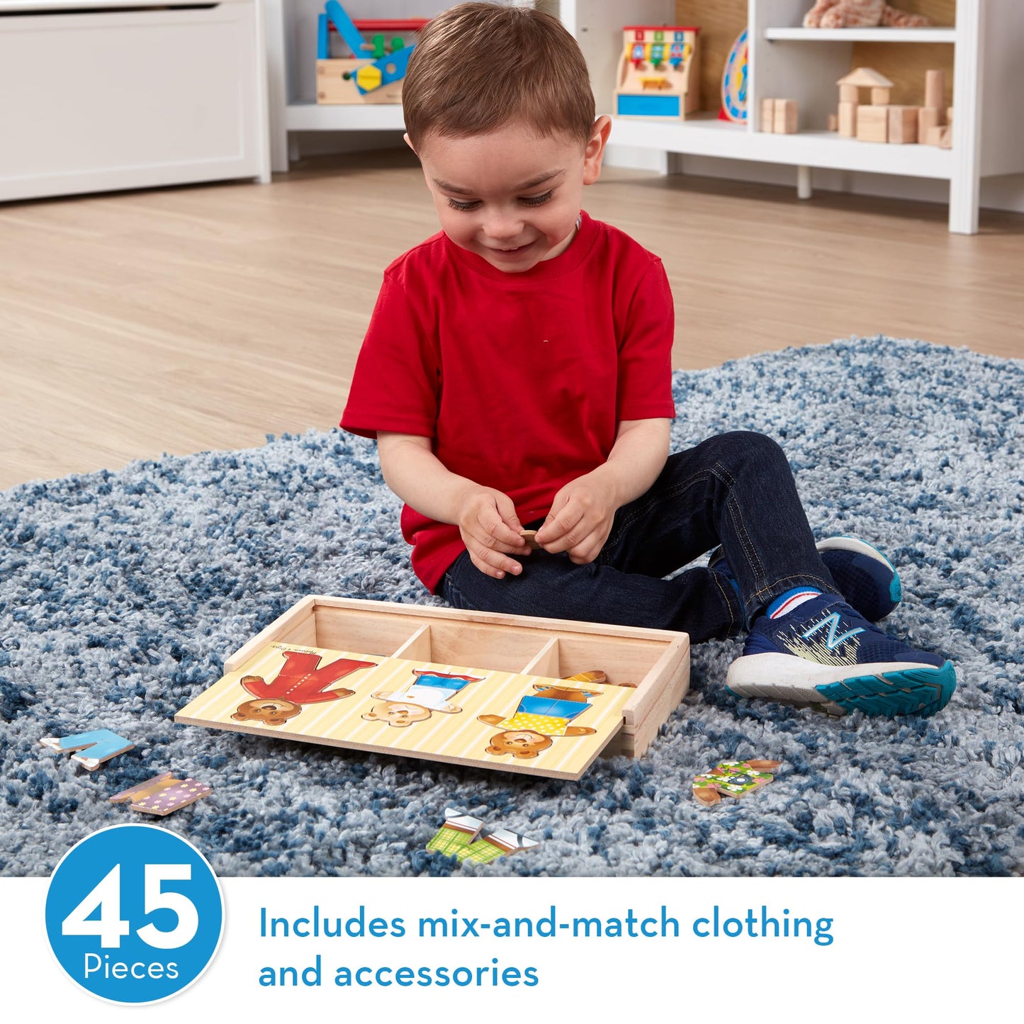 Melissa & Doug Wooden Bear Family Dress-Up Puzzle – 45-Piece Mix & Match Outfit Toy with Storage Case, Educational Sorting & Matching for Toddlers 3+