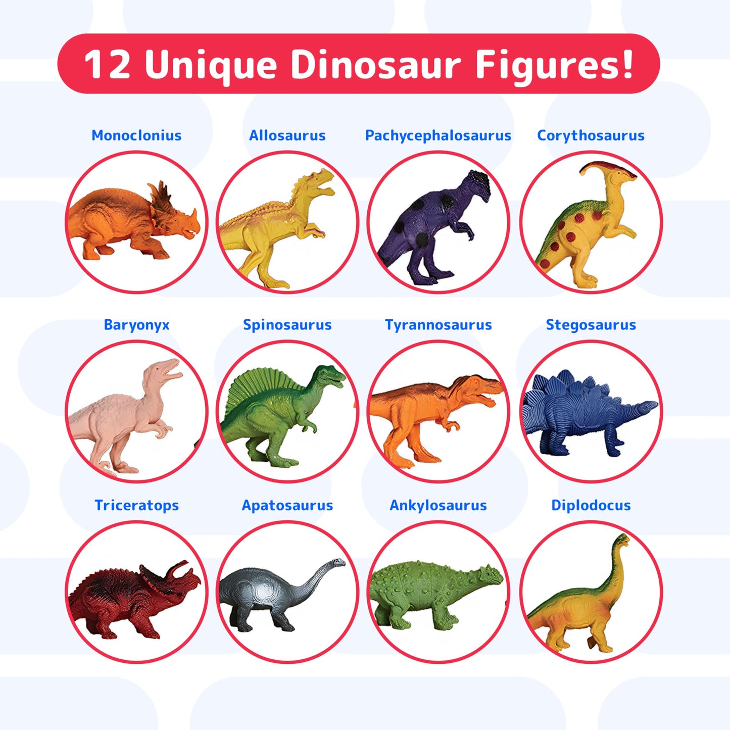 PREXTEX Dinosaur Toys for Kids 3-5 – 12 Realistic Dinosaur Figures with Sound + Dino Book for Learning & Play