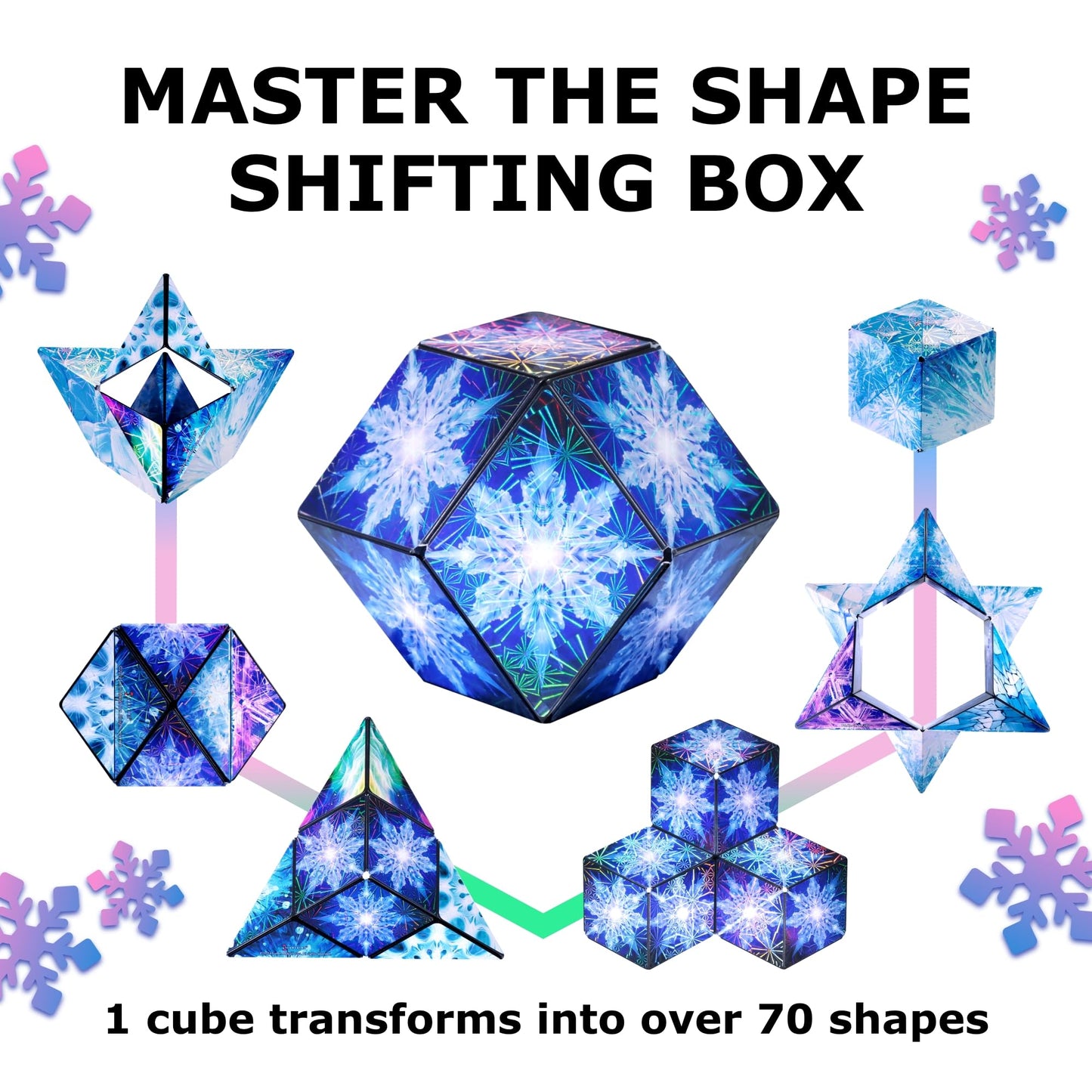 SHASHIBO Shape Shifting Box – Fidget Cube with 36 Rare Earth Magnets, Transforms into 70+ Shapes, Sensory Toy Gift for Kids, Teens & Adults (Polar)