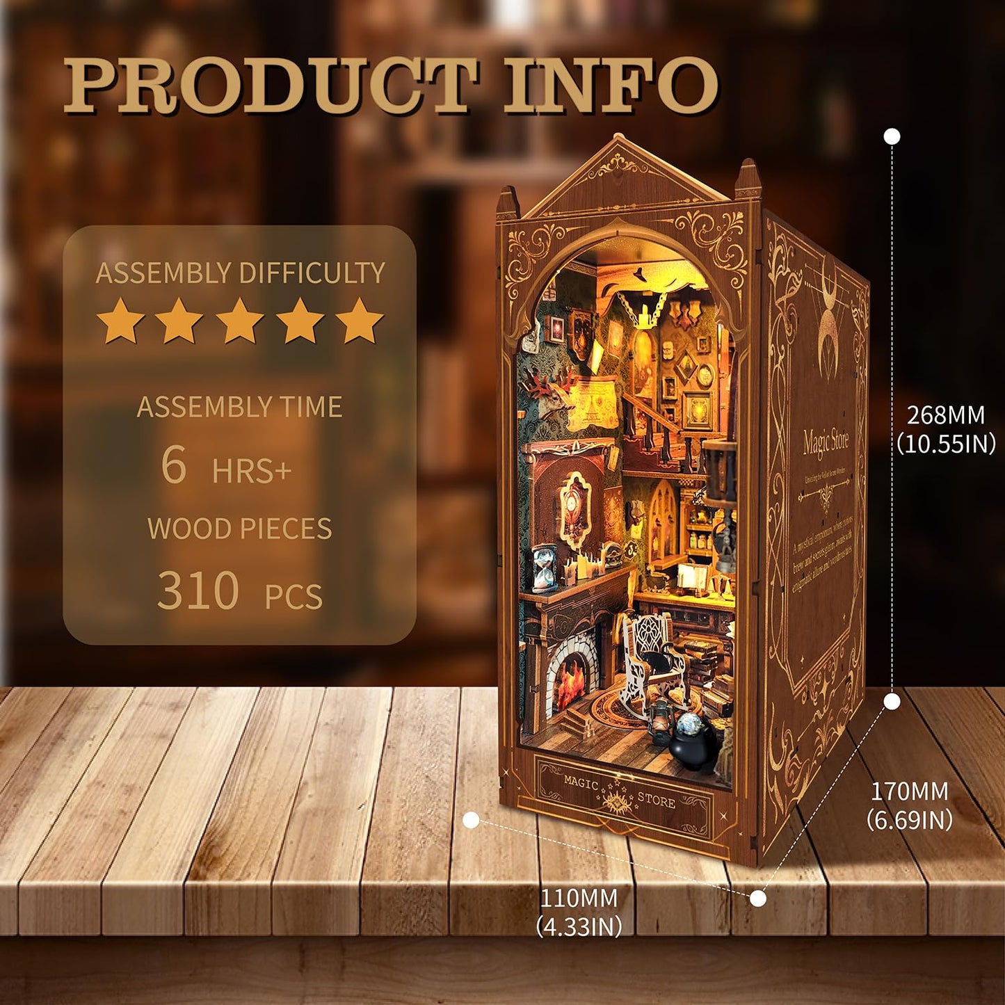 Magic Store Book Nook Kit – DIY Miniature Dollhouse Bookshelf Insert with LED Light, Creative Craft Gift for Adults & Teens to Build