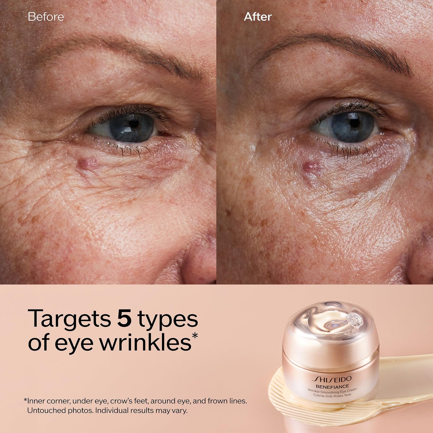 Shiseido Benefiance Wrinkle Smoothing Eye Cream, 15 mL – Reduces Wrinkles, Dark Circles & Puffiness, 48-Hour Hydration, All Skin Types