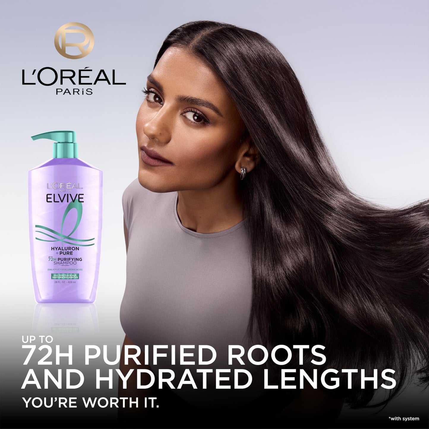 L'Oreal Paris Elvive Hyaluron + Pure Shampoo & Conditioner Set | Clarifying & Rehydrating Hair Care with Salicylic & Hyaluronic Acid, 1 Kit