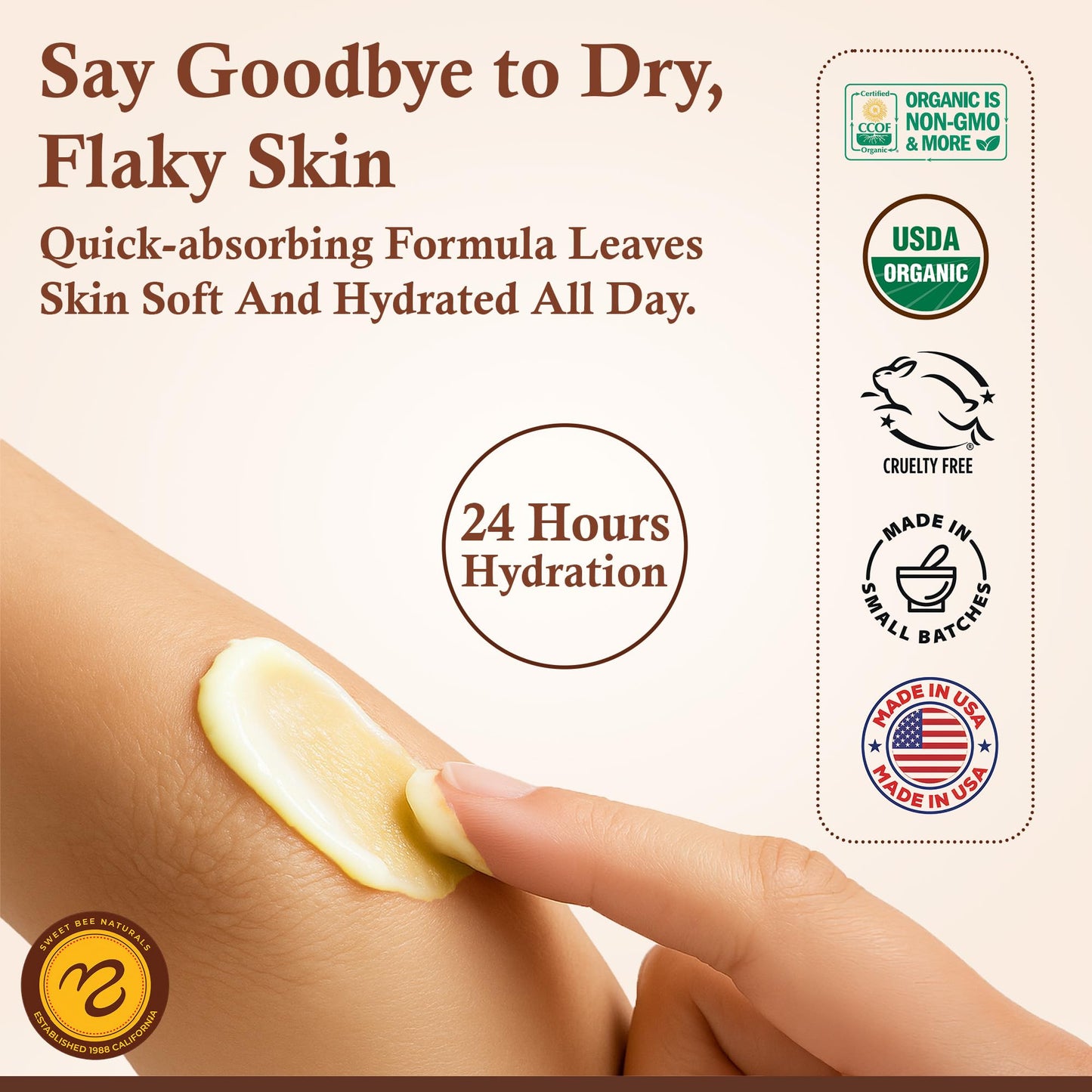 Sweet Bee Magic Organic Healing Balm - All-in-One Beeswax Cream for Dry Skin, Face & Body Moisturizer, Natural & Certified Organic, 4oz Jar