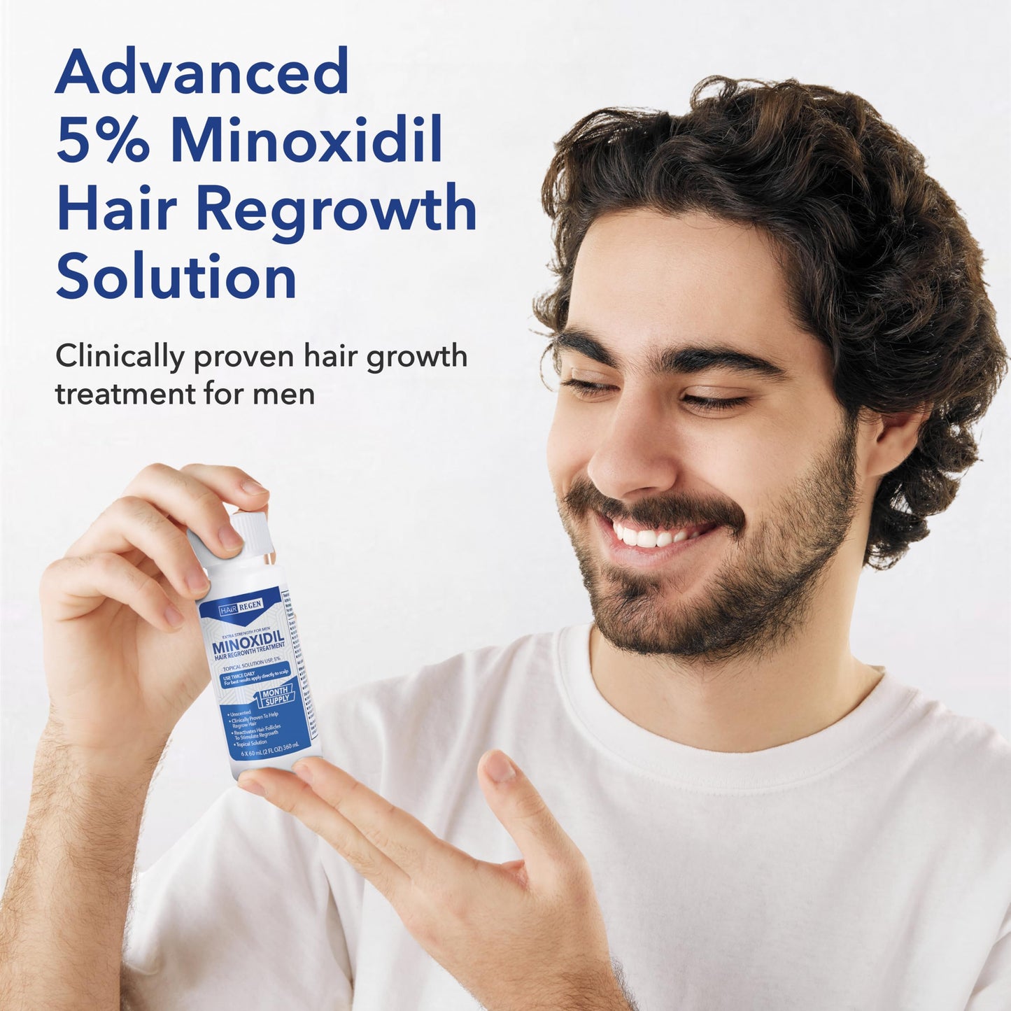 Hair-Regen 5% Minoxidil for Men – Hair Regrowth Treatment for Thinning Hair, 6-Month Supply, Thicker Fuller Hair
