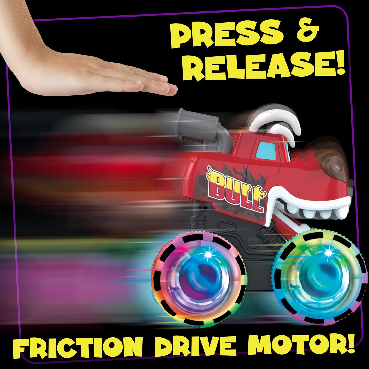 Stargo 2-Pack Monster Truck Toys – Shark & Bull Pull Back Trucks with Light-Up Chomping Action, Birthday Gifts for Boys Ages 3-8