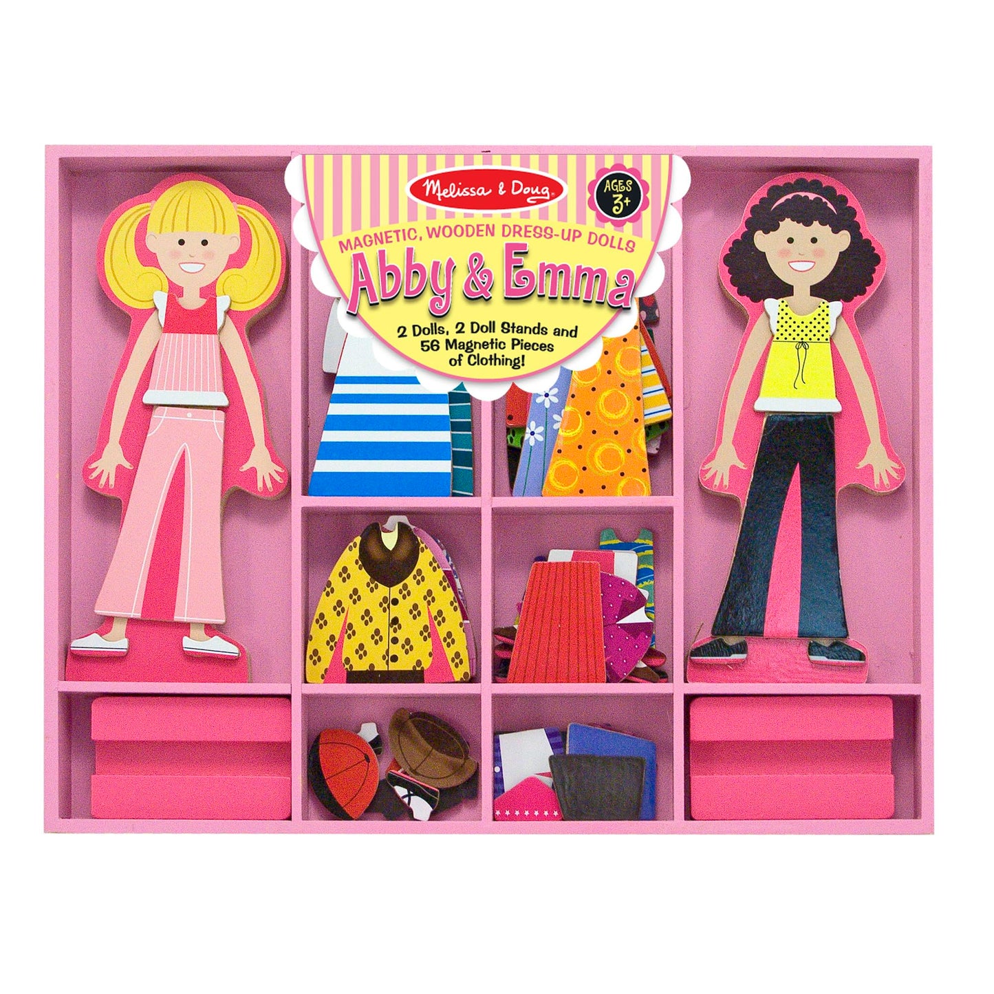 Melissa & Doug Abby and Emma Magnetic Wooden Dress-Up Dolls Play Set (55+ Pieces), Magnetic Dolls, Pretend Play & Preschool Toys for Kids 3+