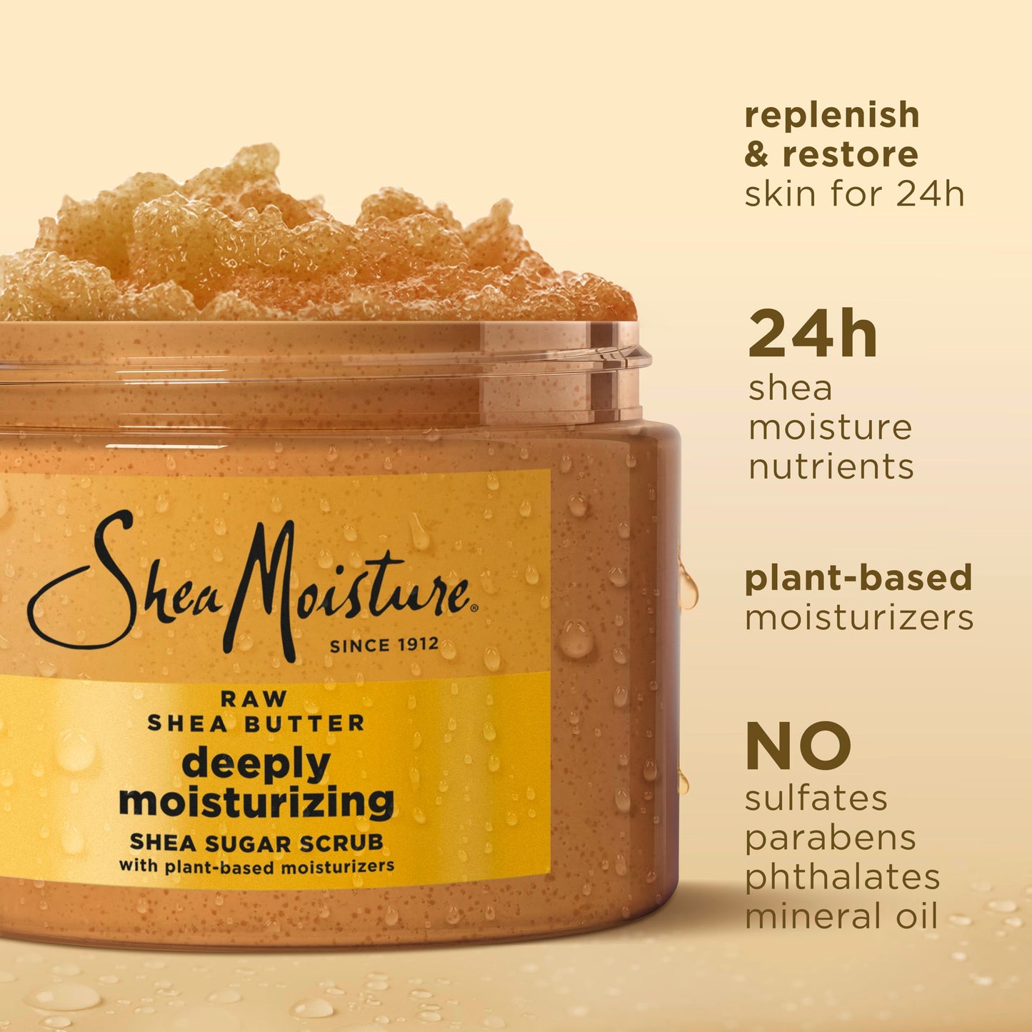SheaMoisture Shea Sugar Body Scrub – Deeply Moisturizing with Raw Shea Butter, Restores Dry Skin, 24h Hydration, 12 oz