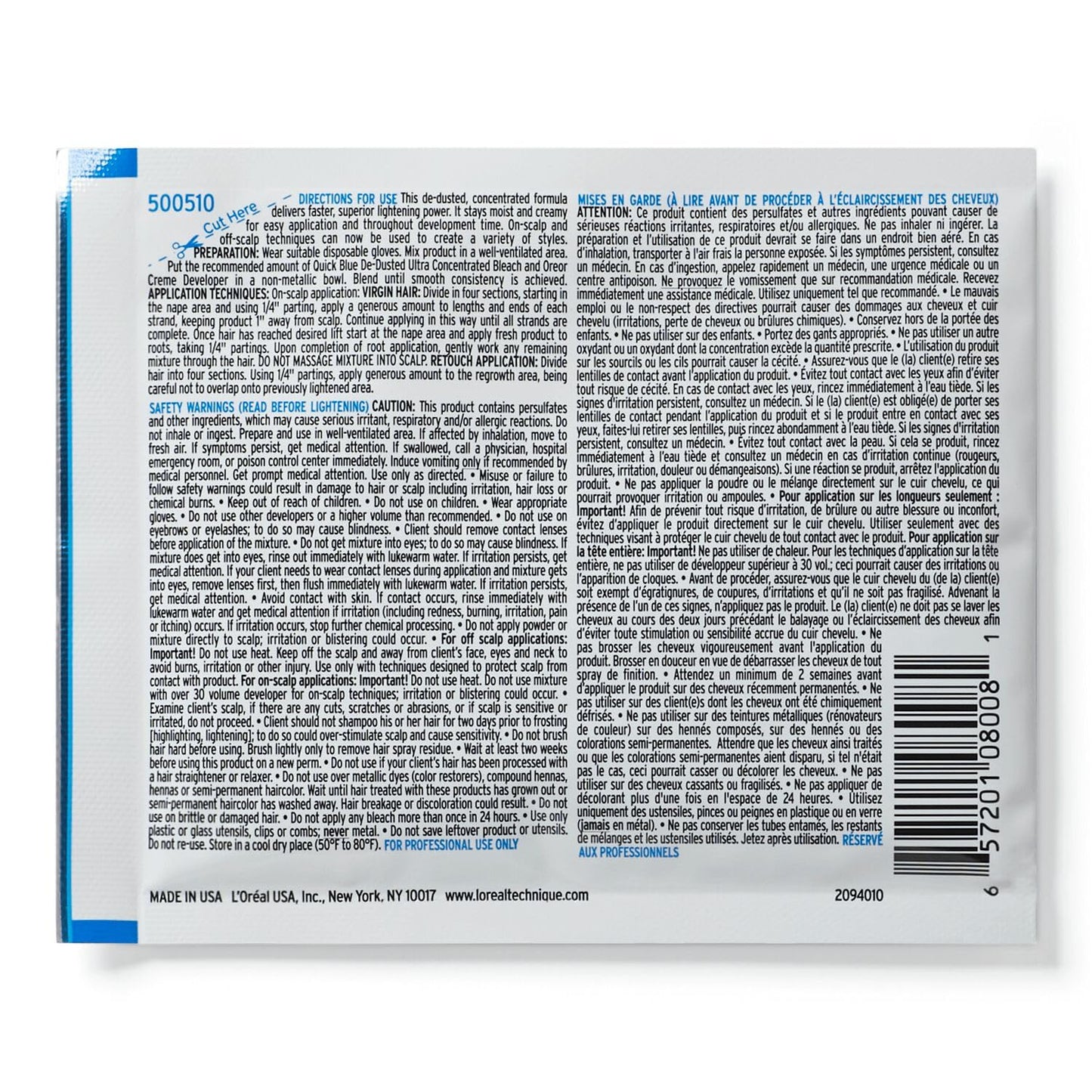 L'OREAL TECHNIQUE Quick Blue High Performance Hair Lightener – Extra Strength Bleach Powder, No Drip Formula, Lifts Up to 7 Levels, 1 Oz