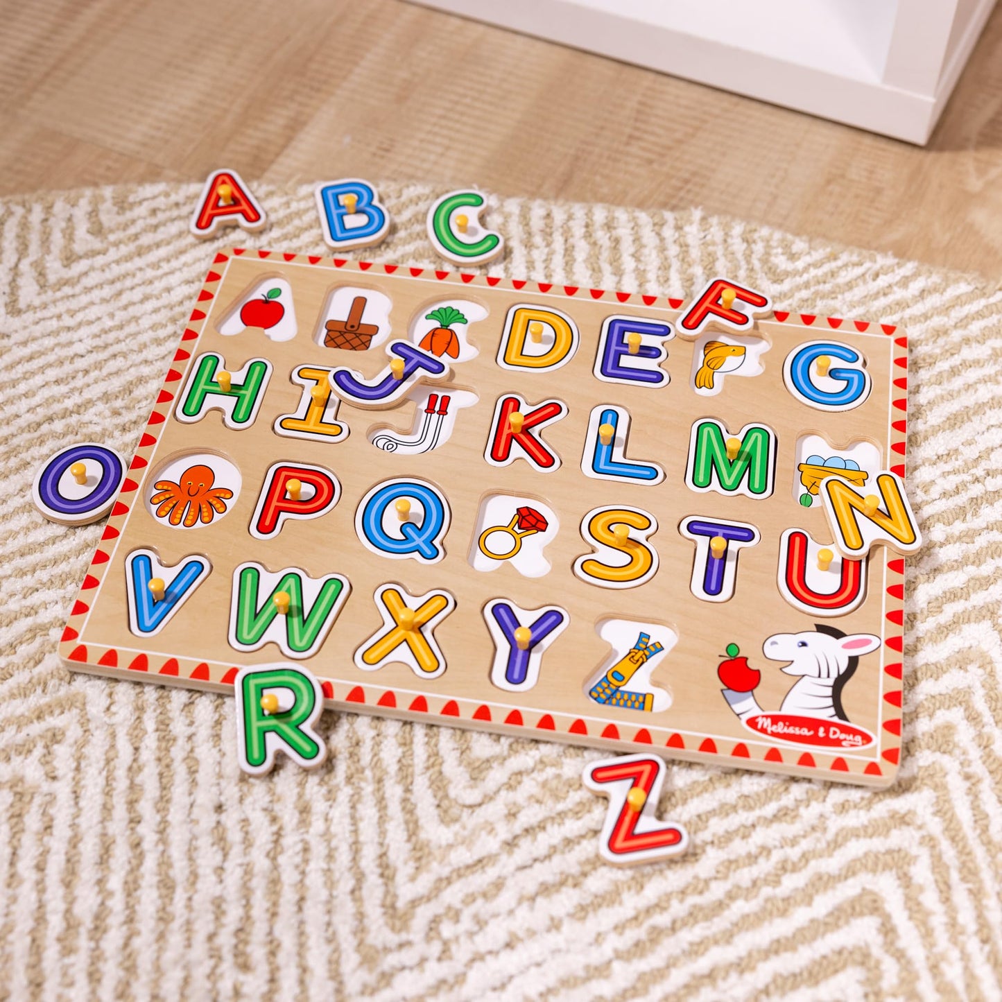 Melissa & Doug Lift & See Alphabet Wooden Peg Puzzle (26 pcs) Toddler and Preschool Puzzles for Ages 1+ - FSC-Certified Materials
